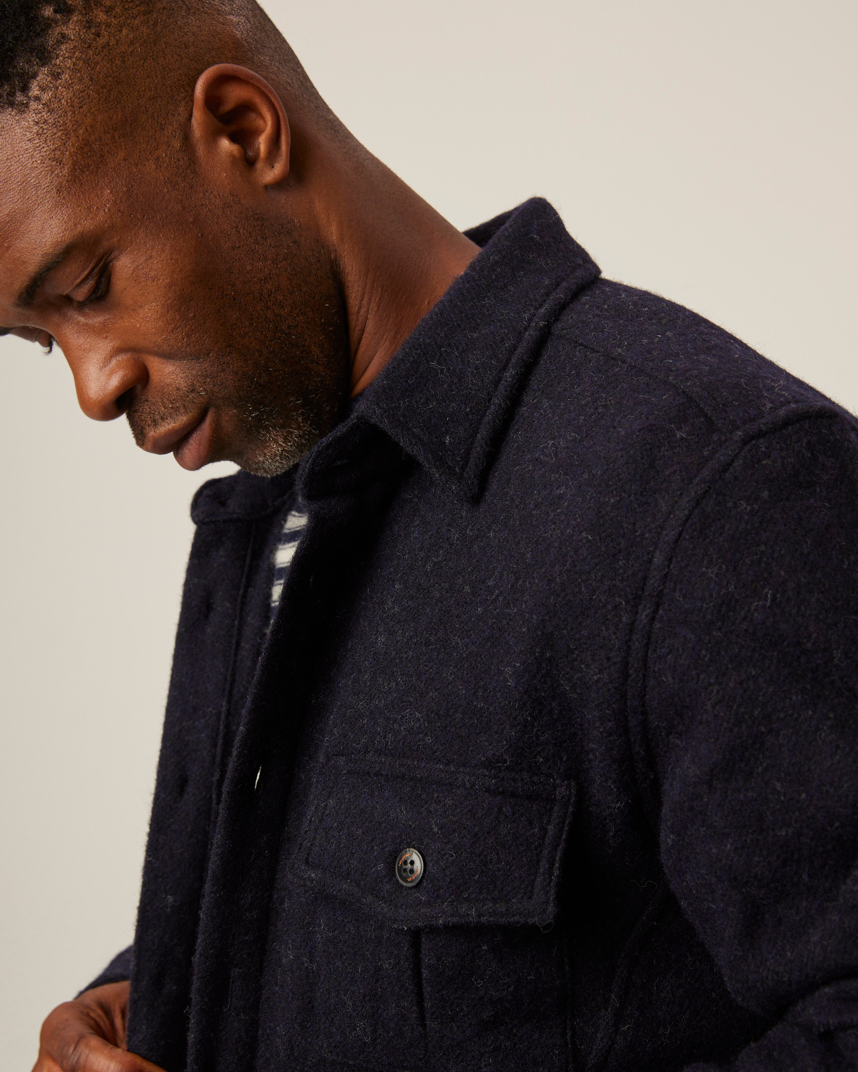 Image of model wearing Dexter Overshirt. 