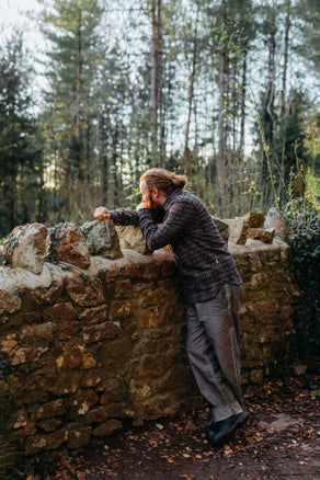 Image of model wearing Farley Shirt. Model is 6ft1in, chest size 38in and wearing size Large