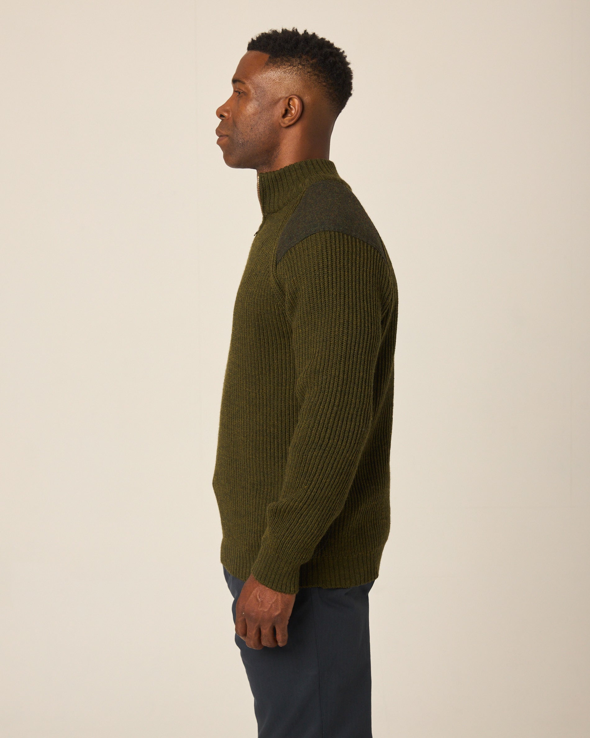Image of model wearing Foxton Zip Neck. Model is 6ft0in, chest size 40in and wearing size L