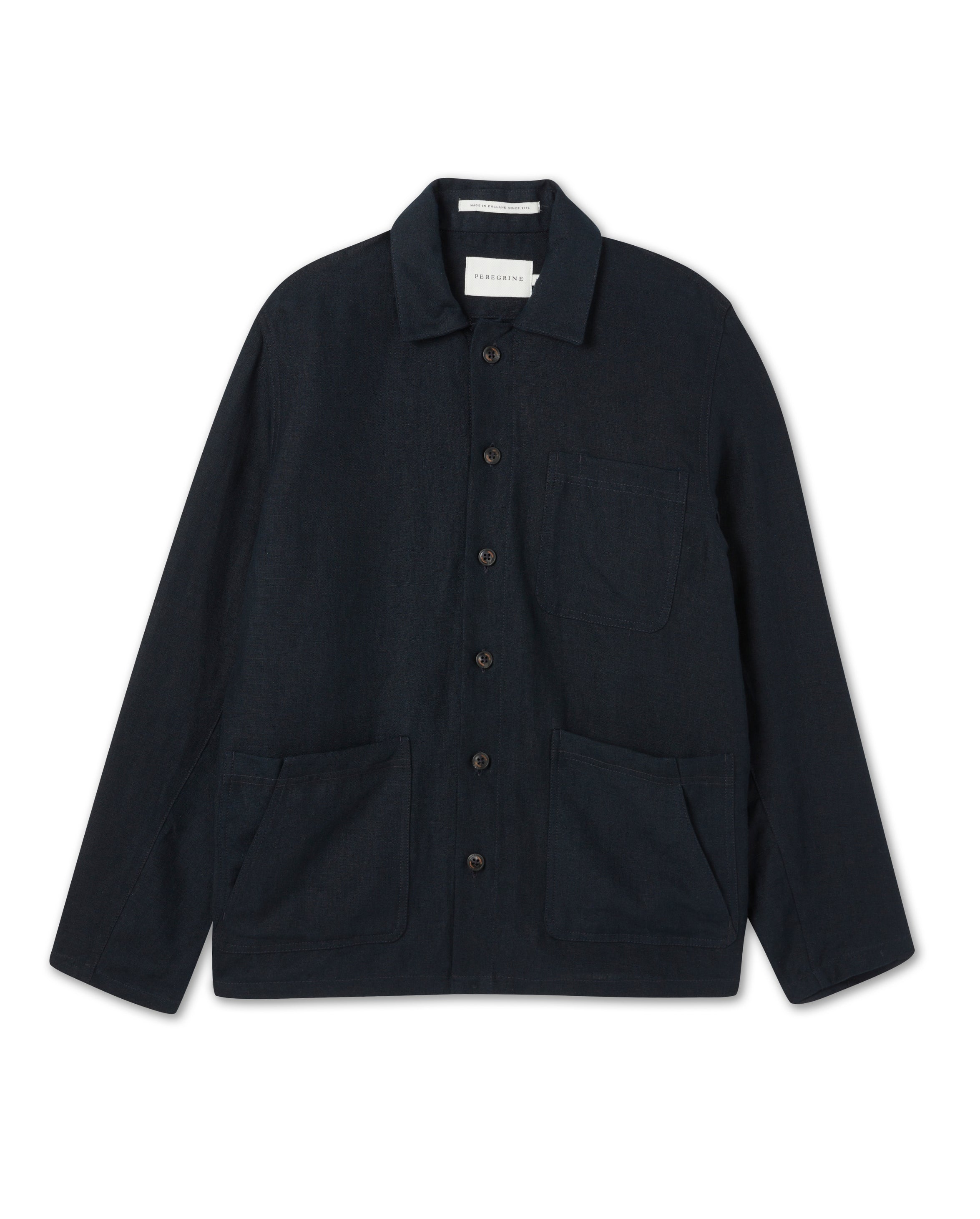 Image of model wearing Grange Linen Shacket. 