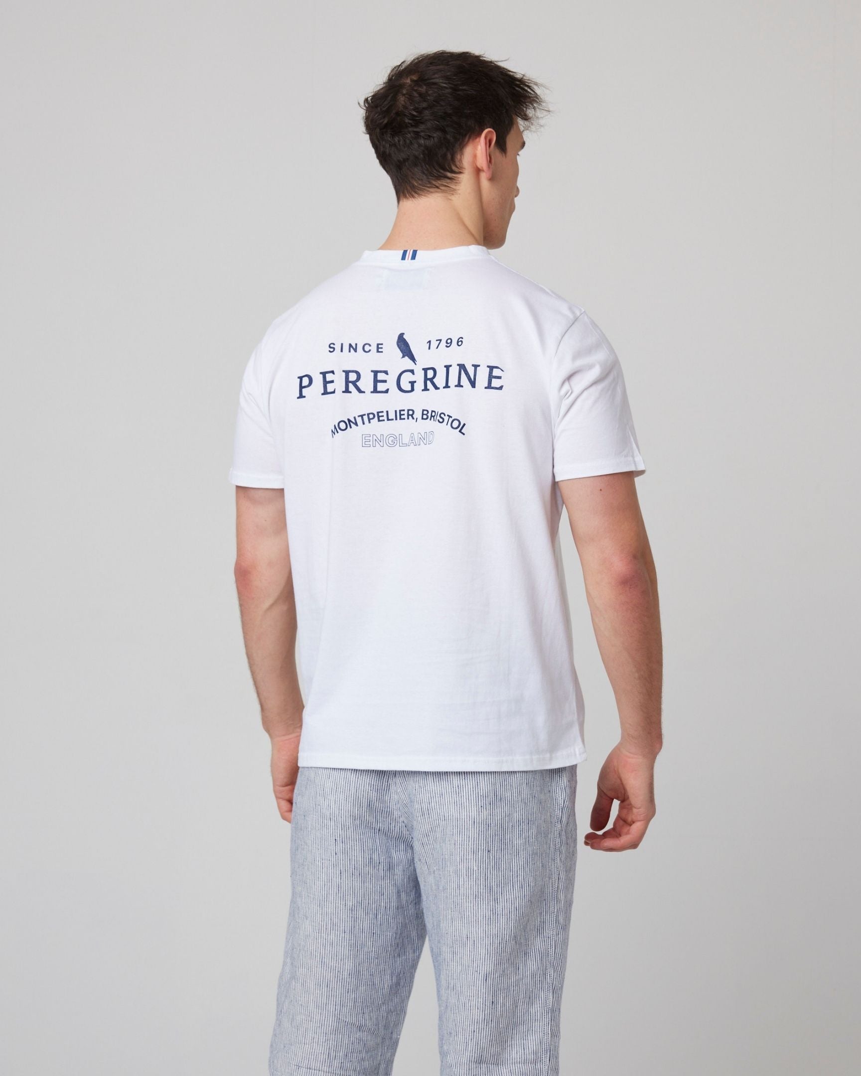 Image of model wearing Peregrine Graphic T-Shirt. 