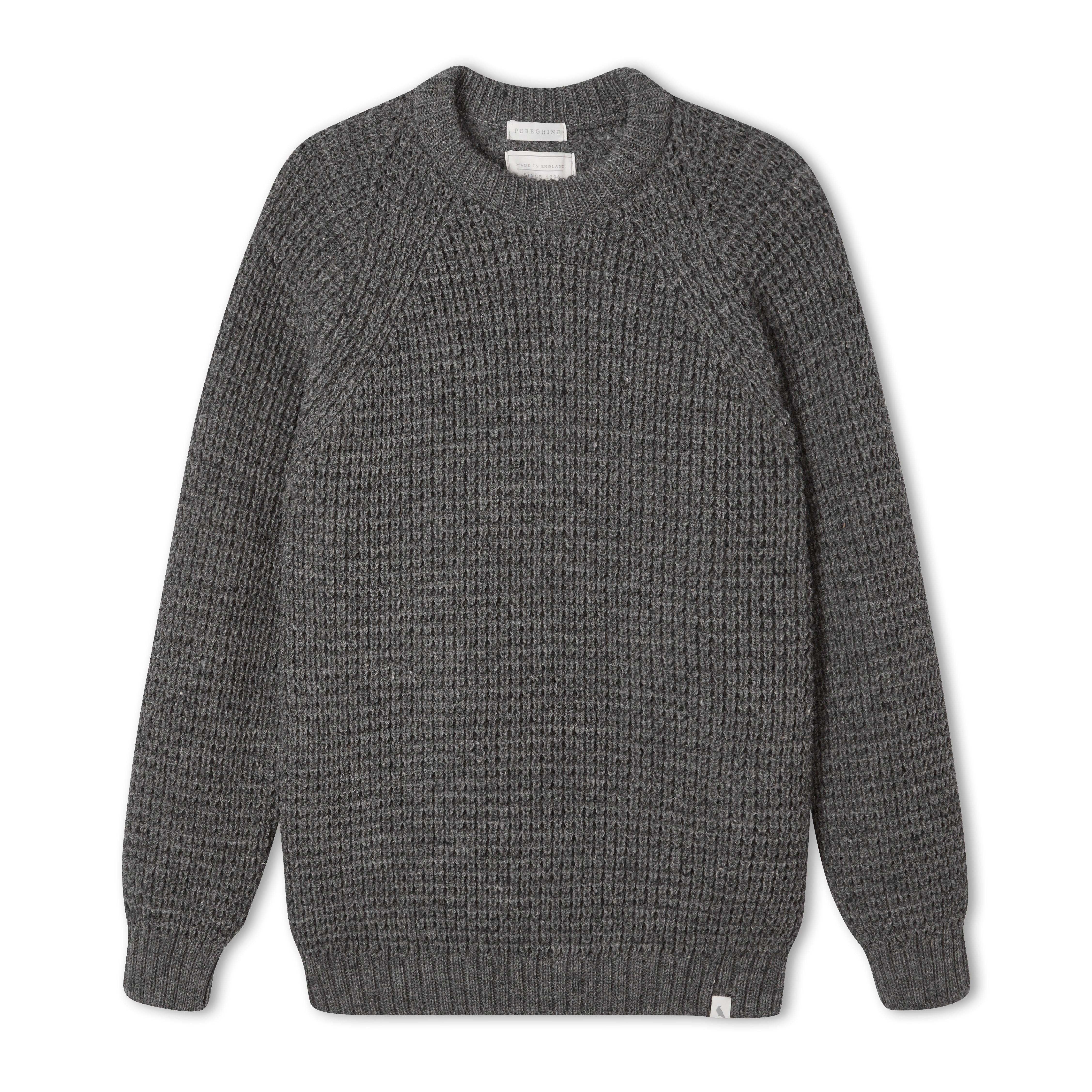 Image of model wearing Waffle Crew Neck Jumper. Model is 6ft, chest size 36in and wearing size Medium