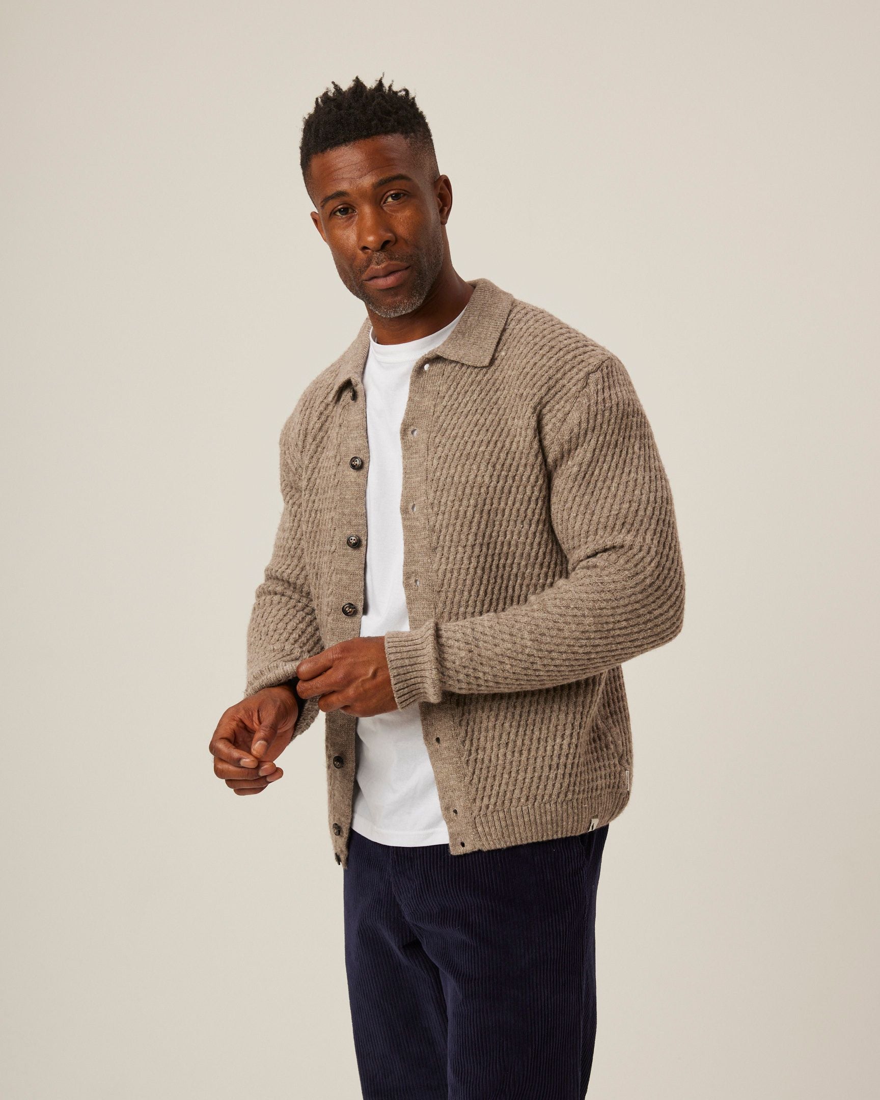 【20AW】Hyomon Cardigan(GREIGE) Wool Yak Guernsey Cardigan - Greige