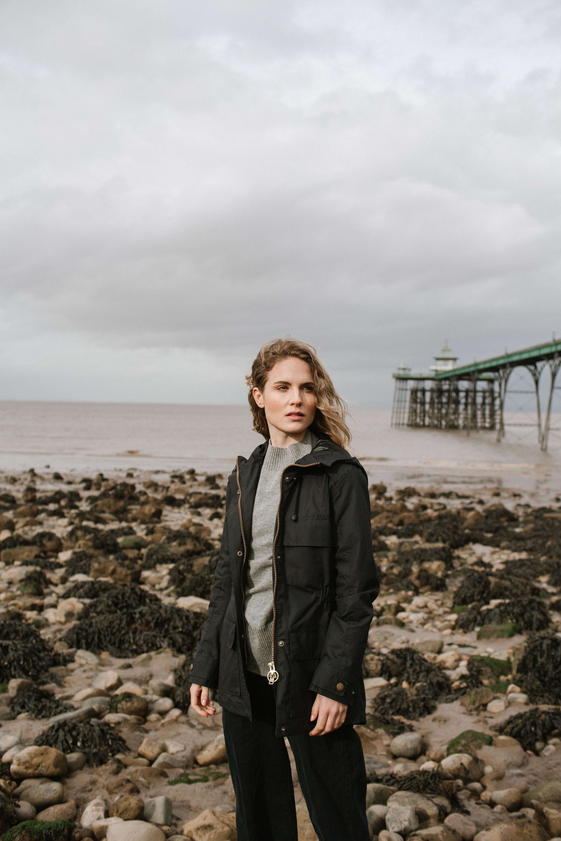 Image of model wearing Hybrid Jacket. Model is 5ft8, size UK 8 and wearing size Small
