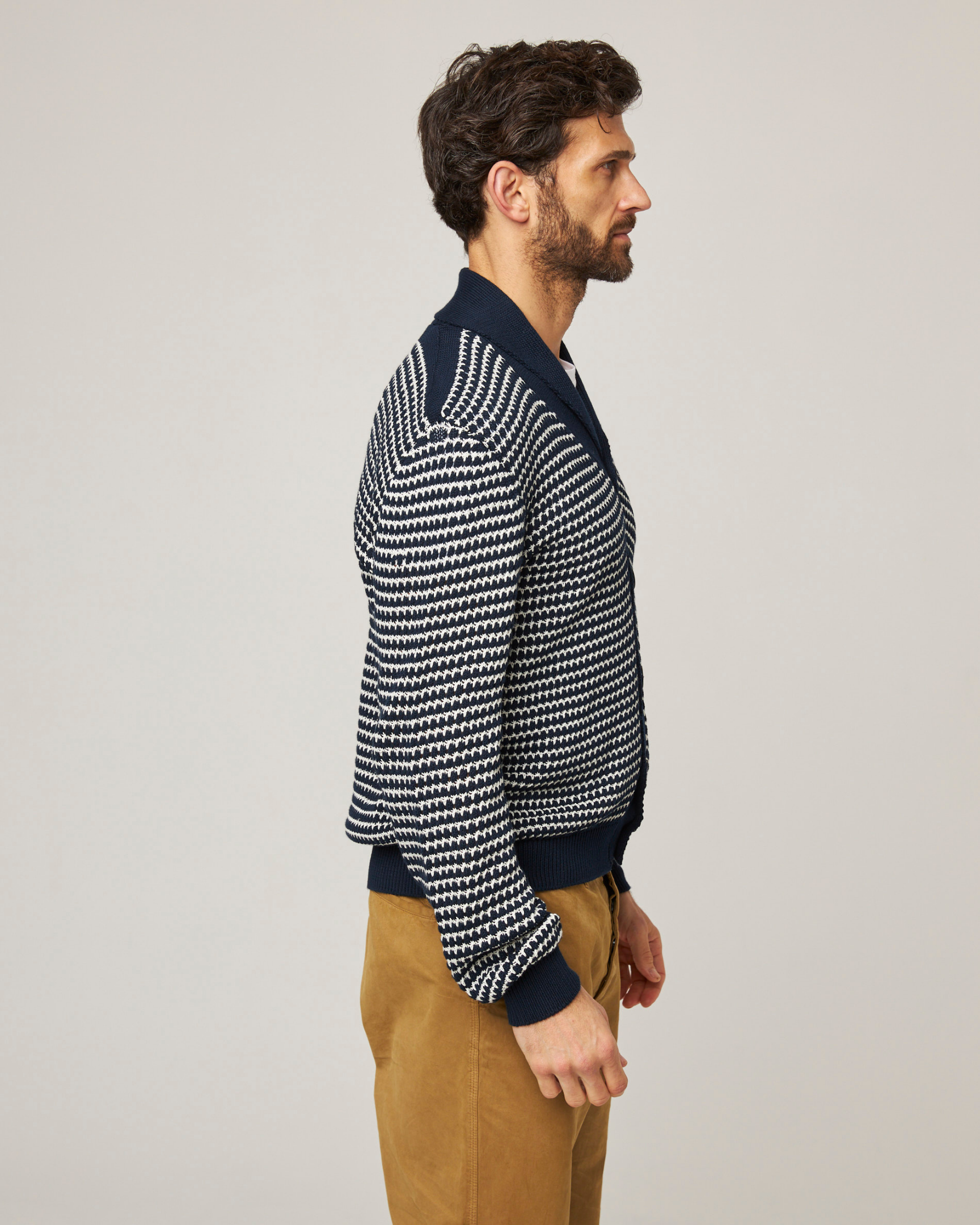 Image of model wearing Island Crochet Cardigan. 