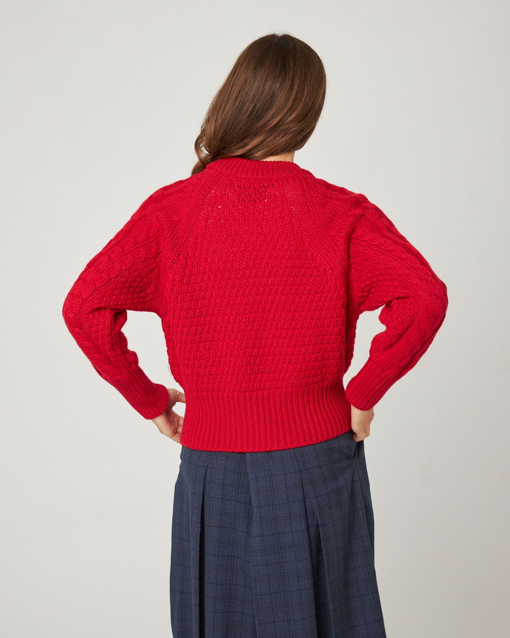 Image of model wearing Isobel Aran Jumper. 
