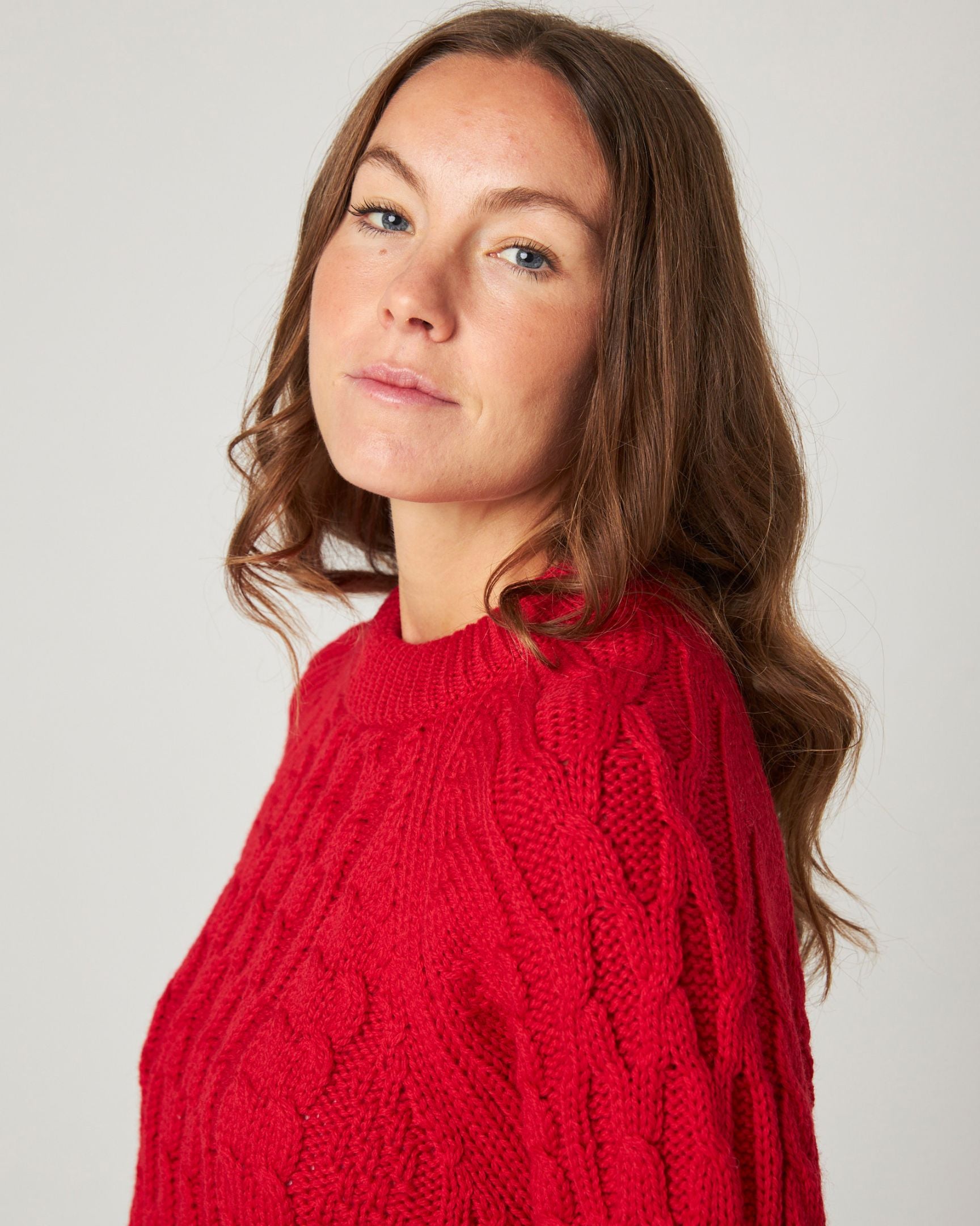 Image of model wearing Isobel Aran Jumper. 