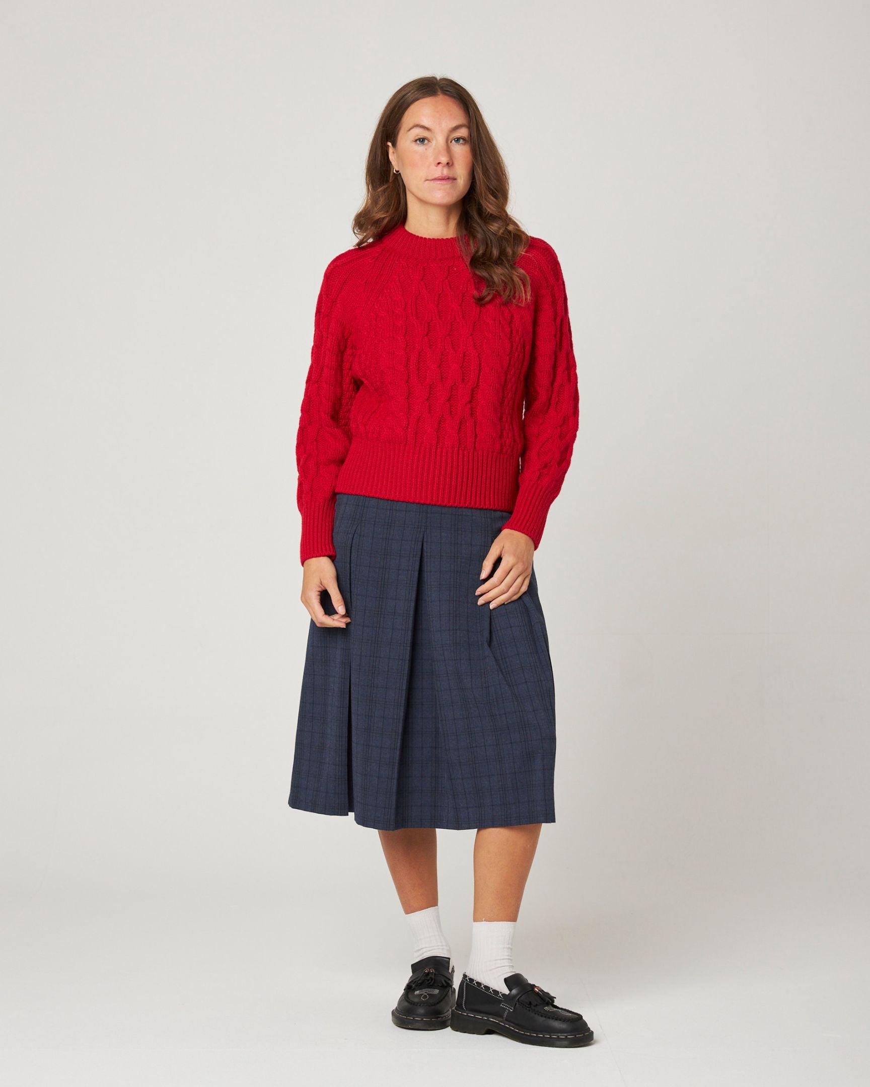 Image of model wearing Isobel Aran Jumper. 