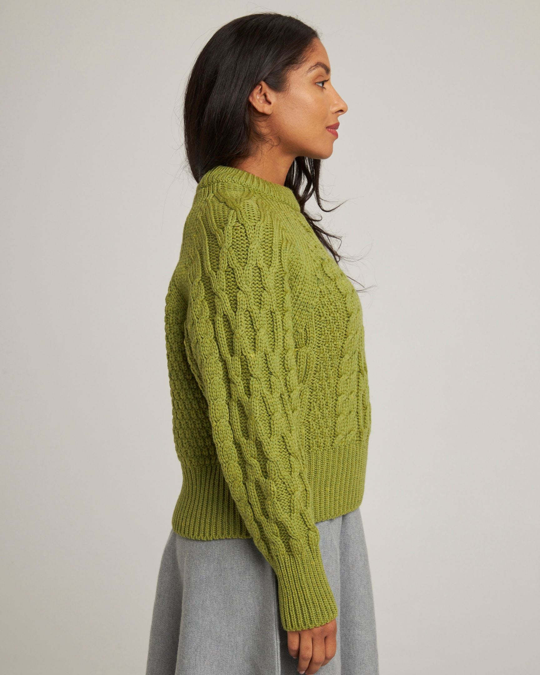 Image of model wearing Isobel Aran Jumper. 
