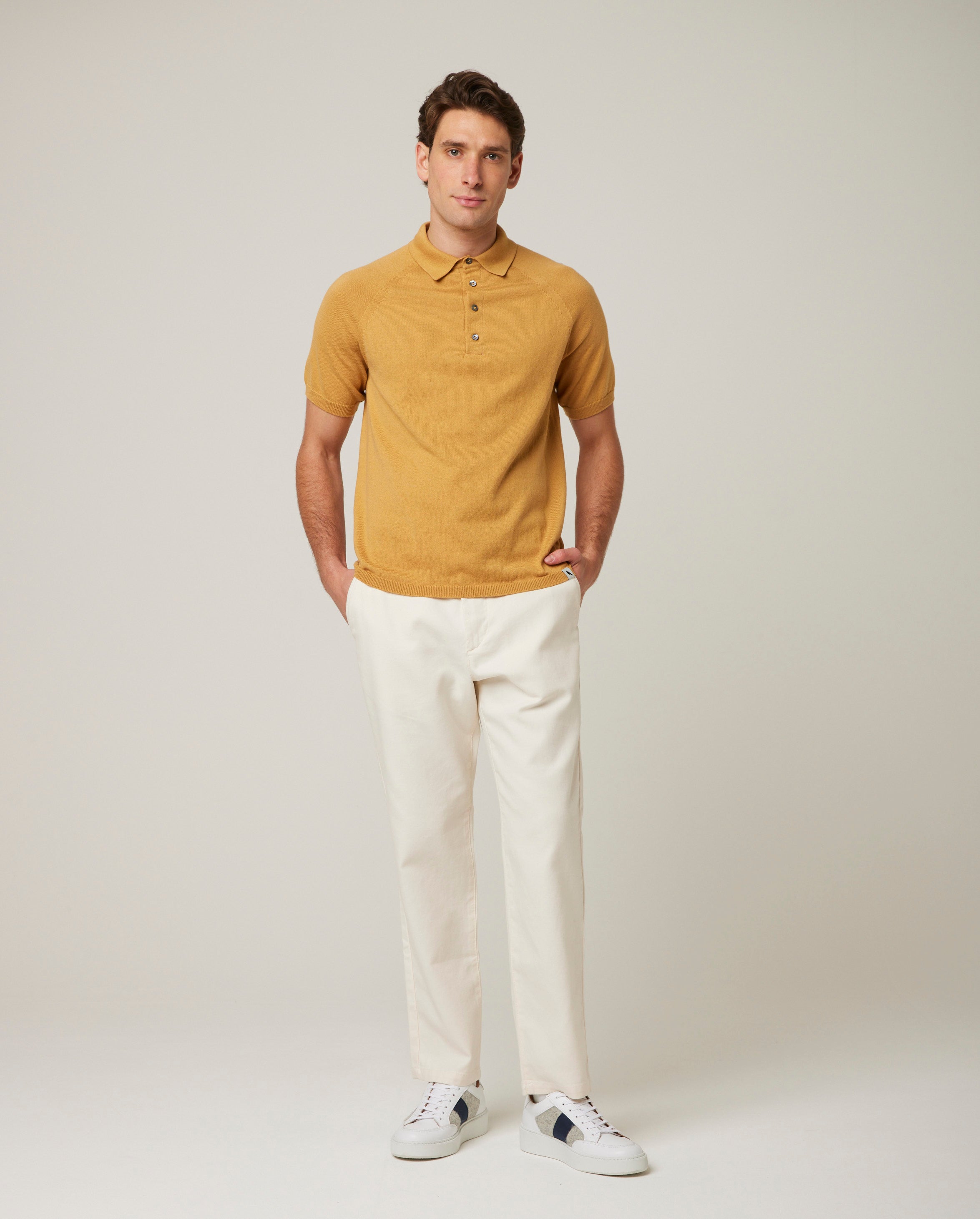 Image of model wearing Jones Polo Shirt 2.0. 