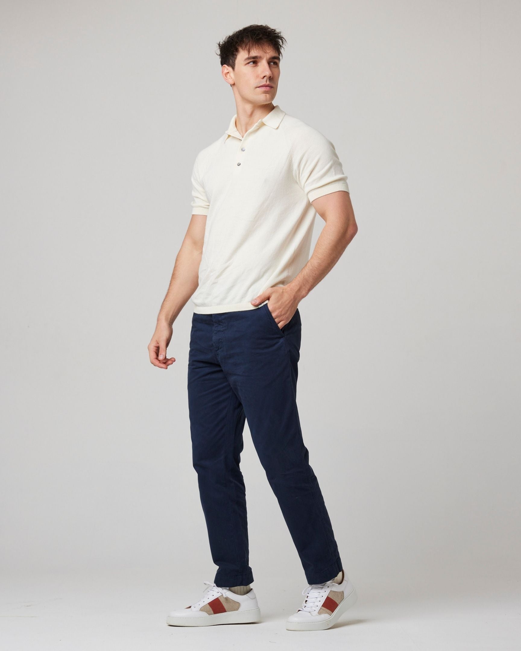 Image of model wearing Jones Polo Shirt 2.0. 