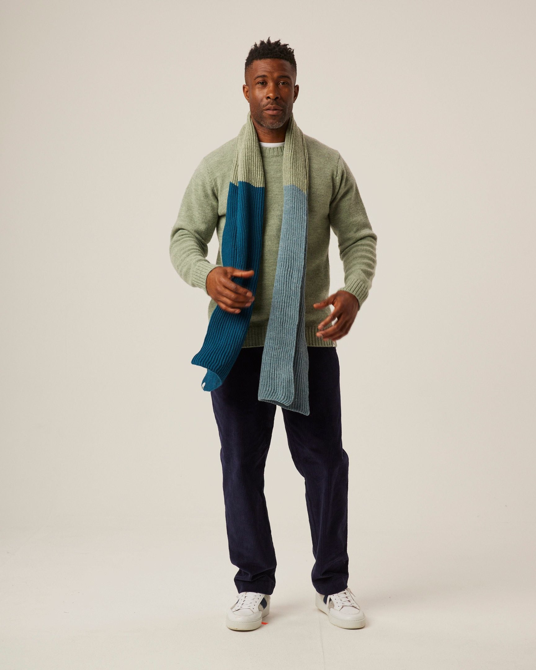 Image of model wearing Makers Crew Jumper. 