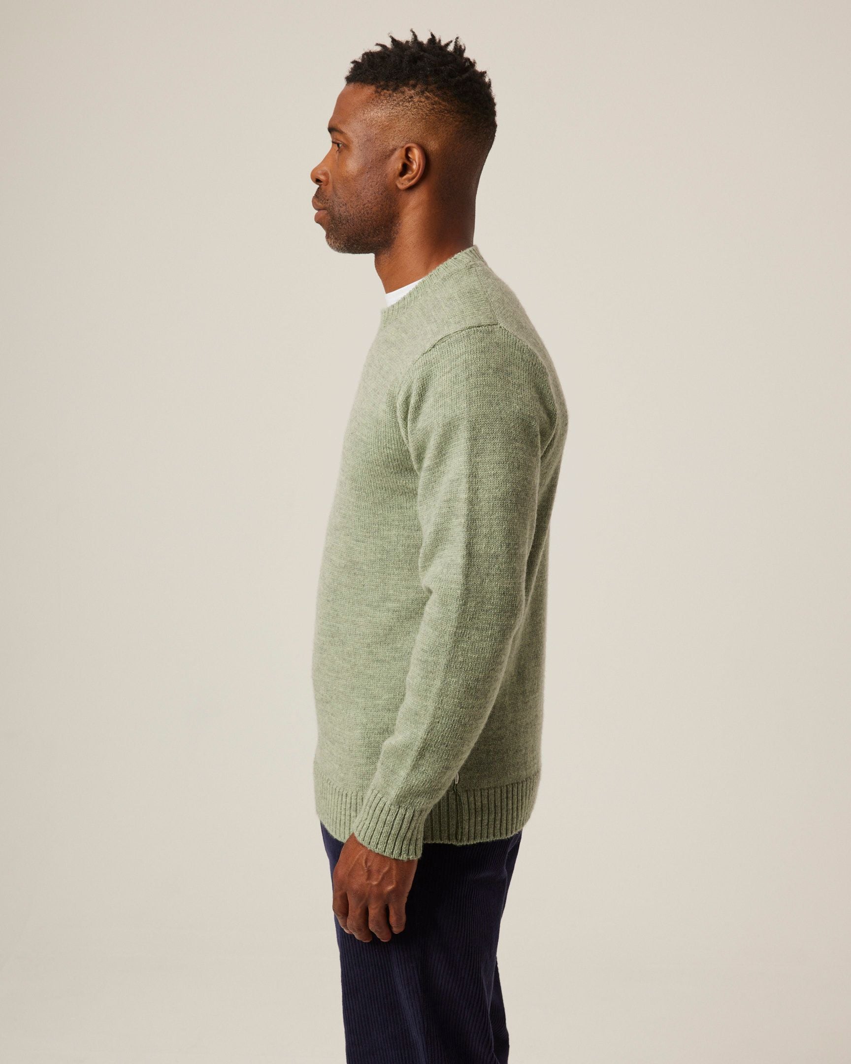 Image of model wearing Makers Crew Jumper. 