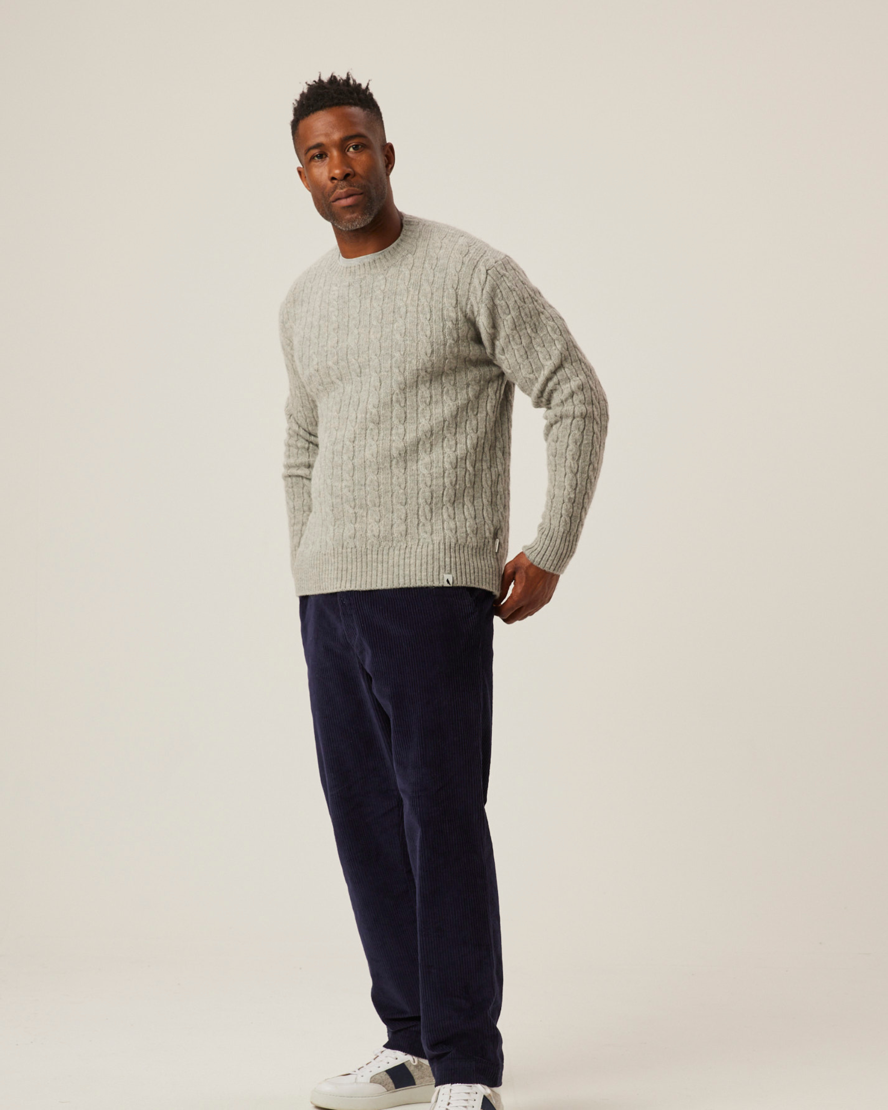 Image of model wearing Makers Stitch Cable Crew Jumper. 