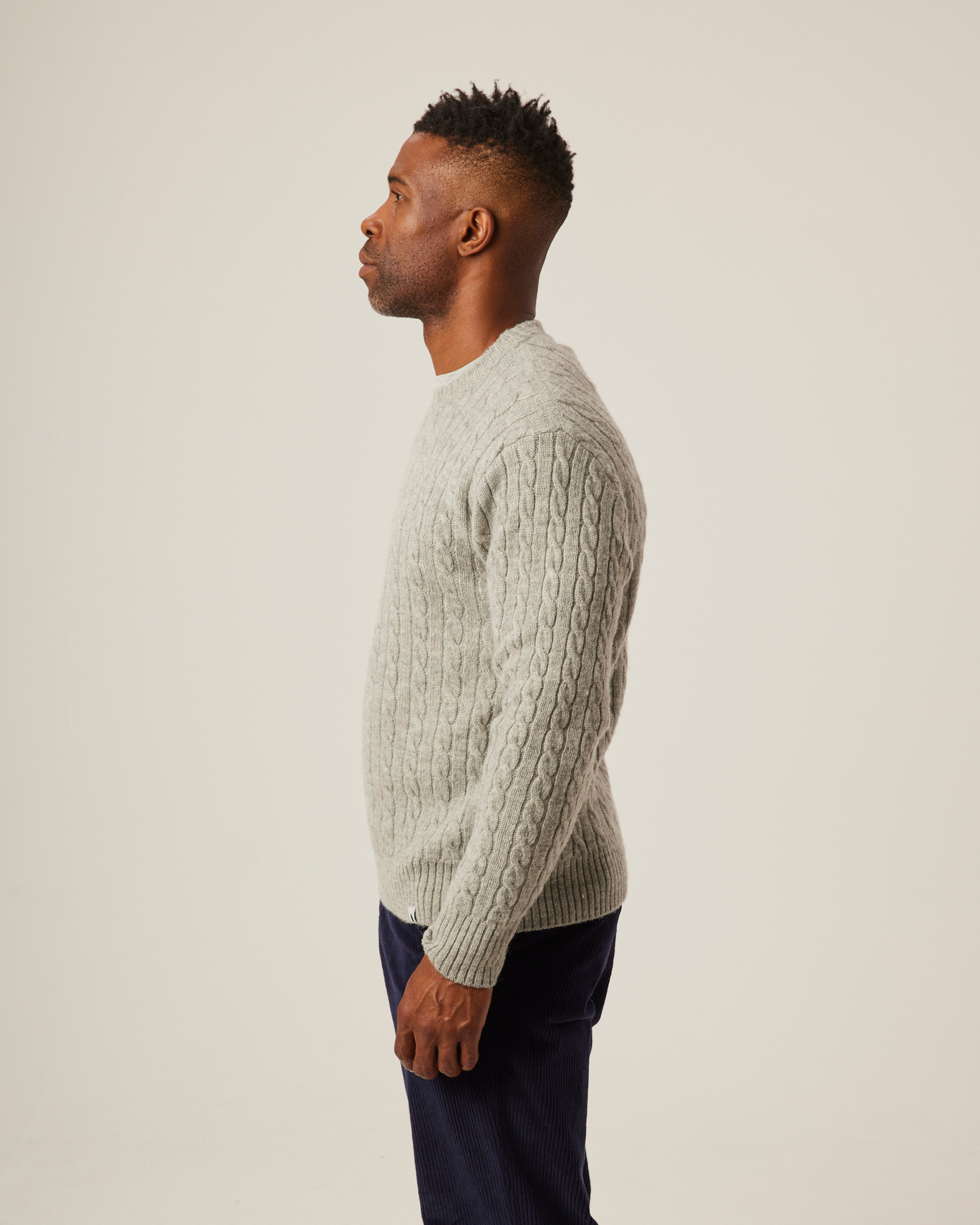 Image of model wearing Makers Stitch Cable Crew Jumper. 