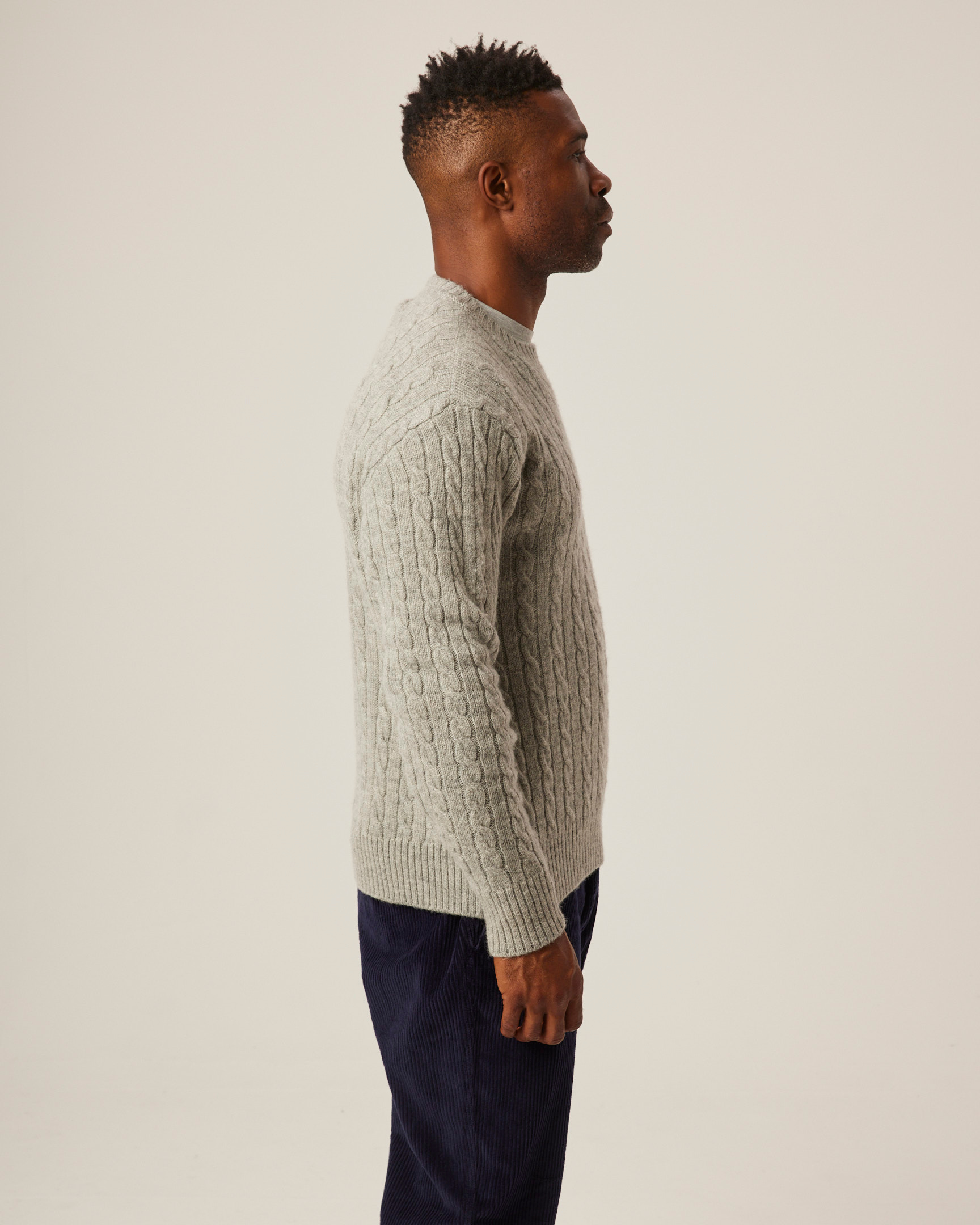 Image of model wearing Makers Stitch Cable Crew Jumper. 