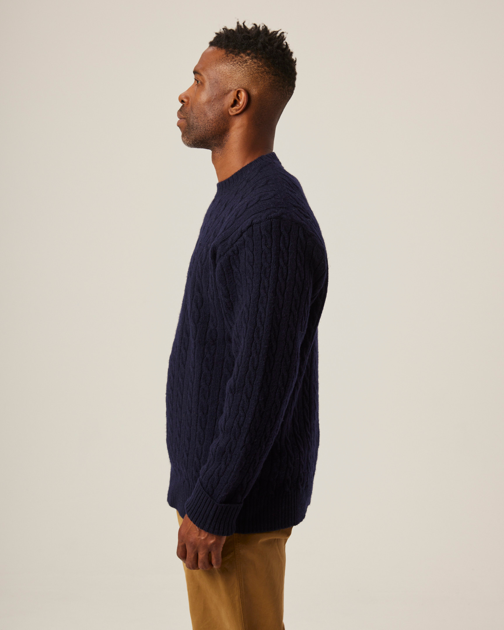 Image of model wearing Makers Stitch Cable Crew Jumper. 