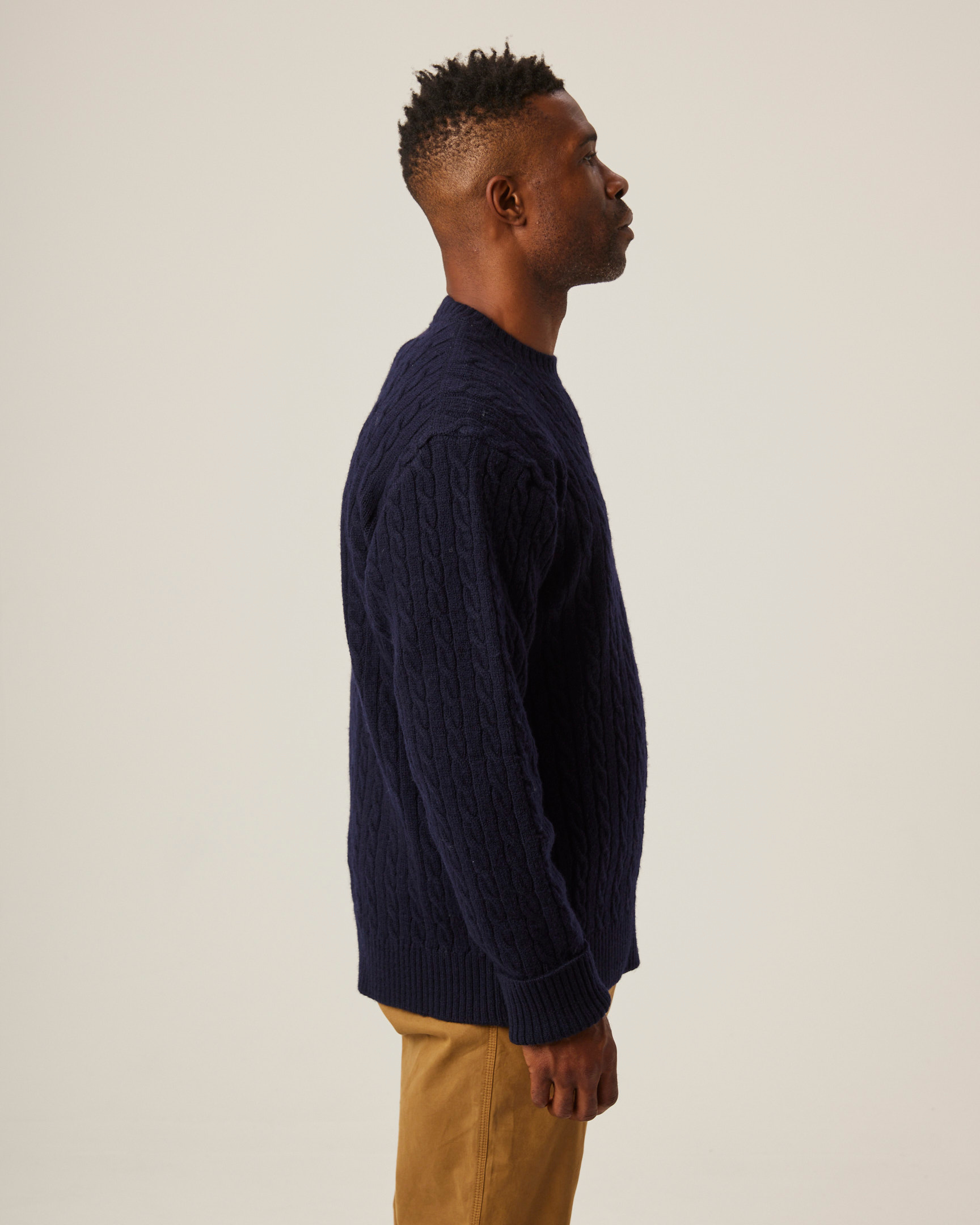 Image of model wearing Makers Stitch Cable Crew Jumper. 