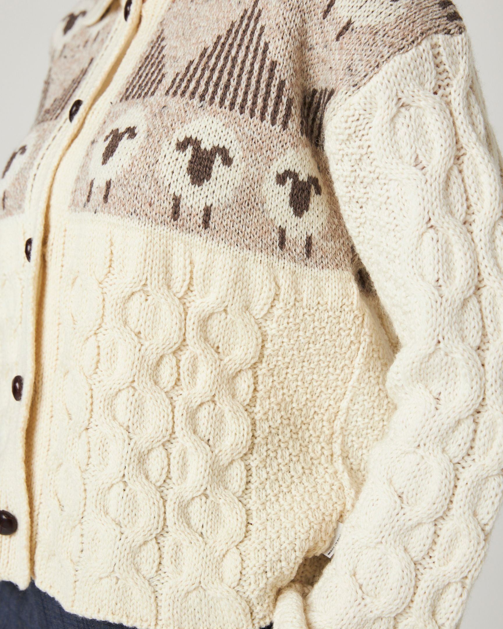 Image of model wearing Megan Sheep Cardigan. 