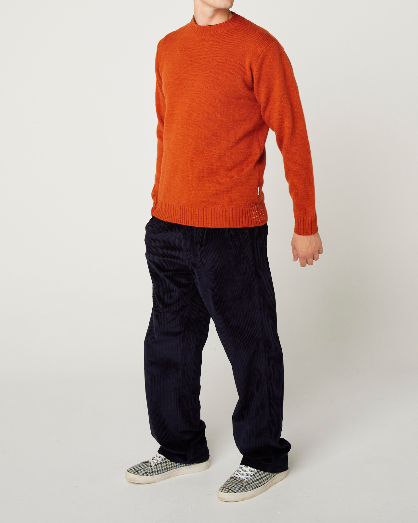 Image of model wearing Makers Stitch Jumper. Model is 6ft1in, chest size 38in and wearing size Large