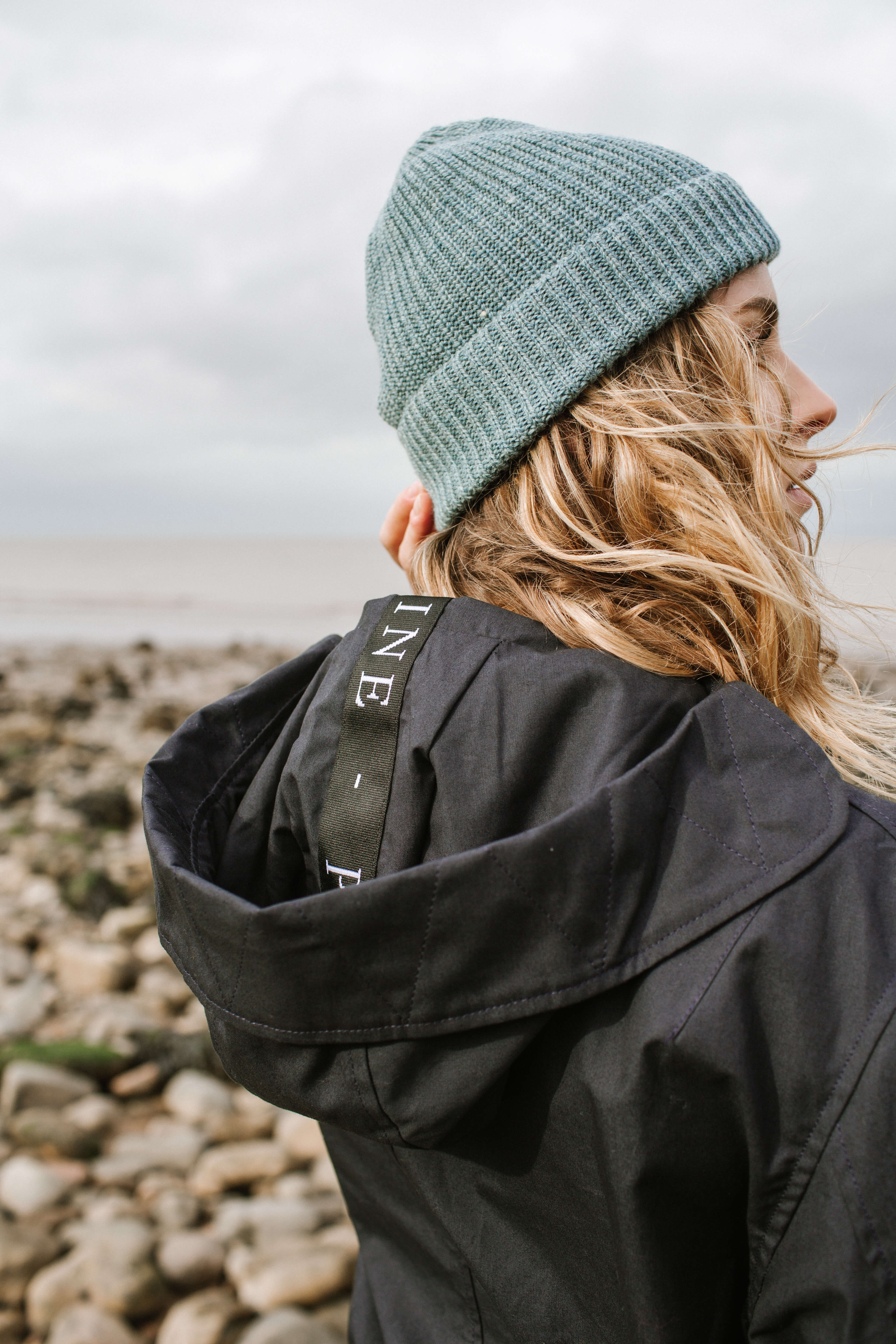 Image of model wearing Porter Ribbed Beanie. One Size 