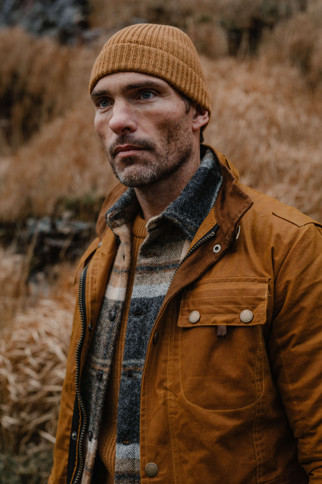 Image of model wearing Porter Ribbed Beanie. One Size 