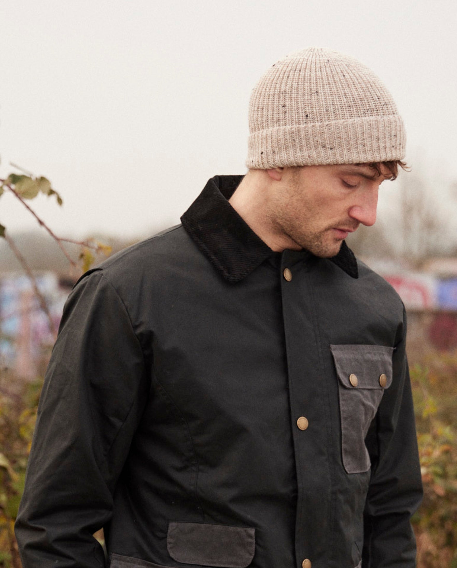 Image of model wearing Porter Ribbed Beanie. One Size 