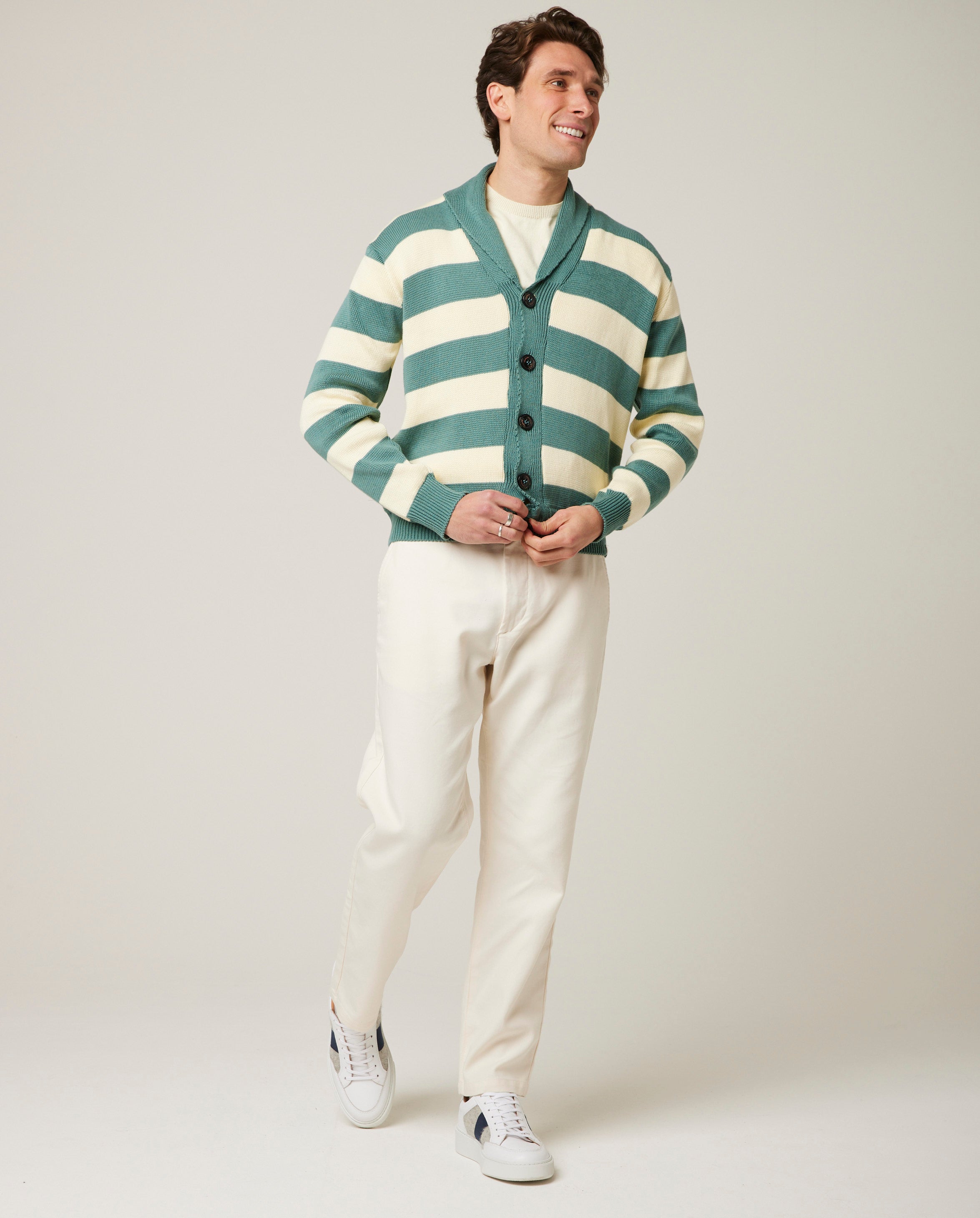 Image of model wearing Richmond Cardigan. 