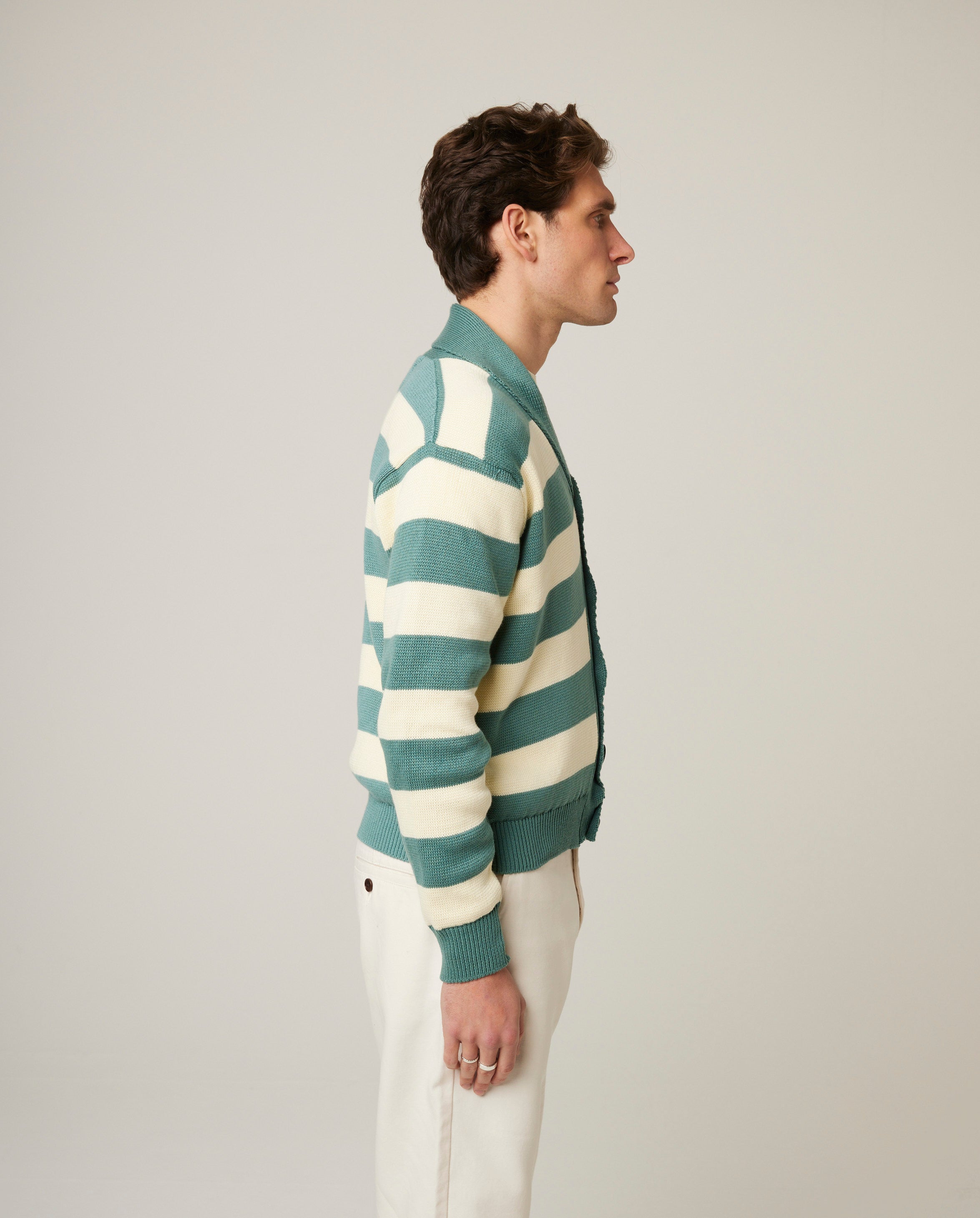 Image of model wearing Richmond Cardigan. 
