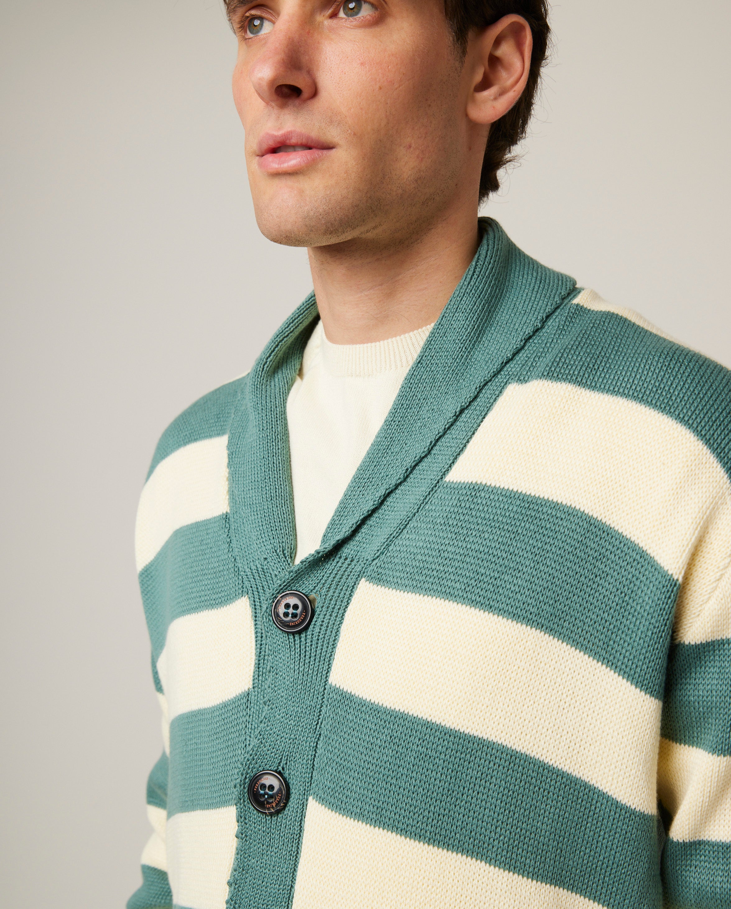 Image of model wearing Richmond Cardigan. 