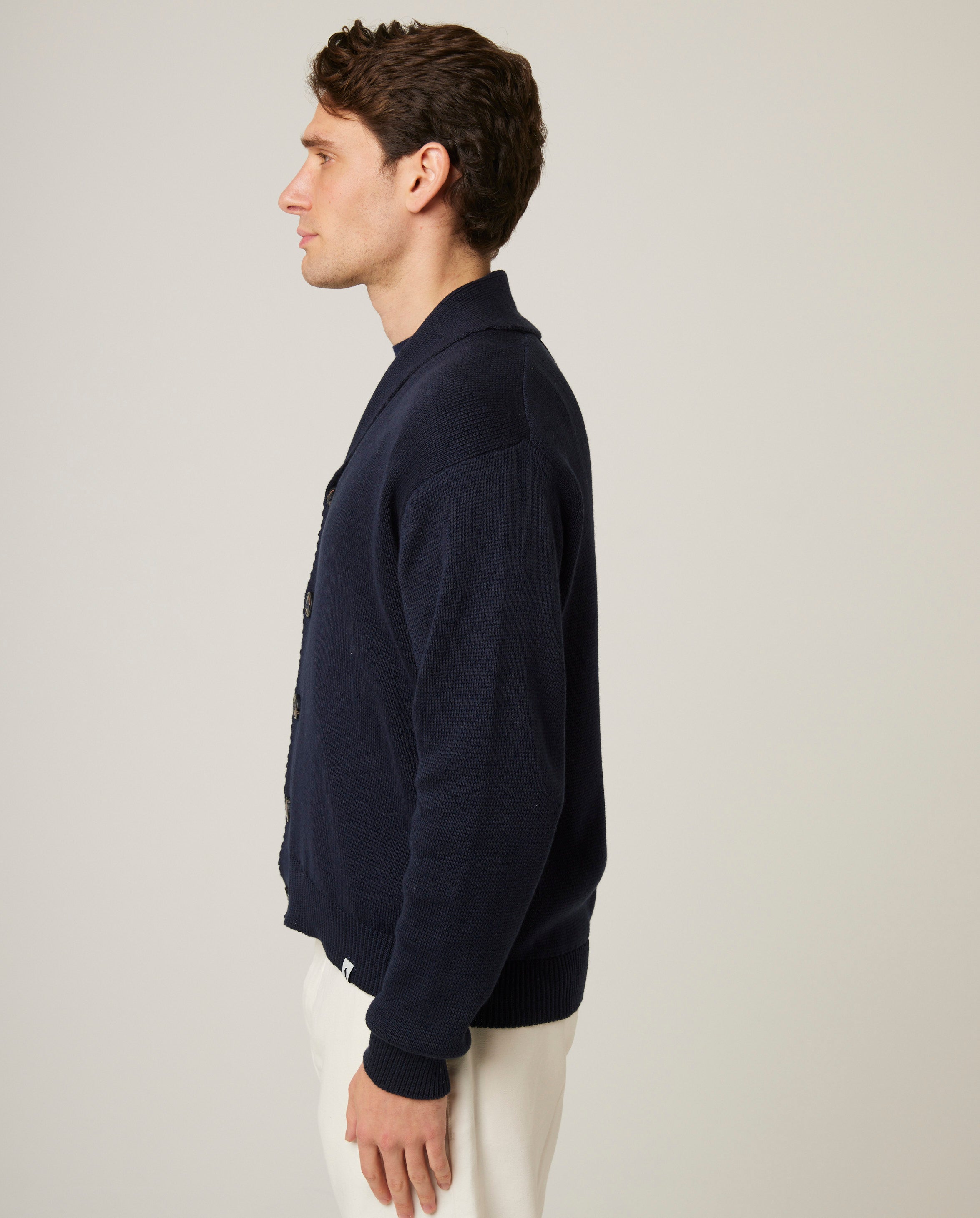 Image of model wearing Richmond Cardigan. 