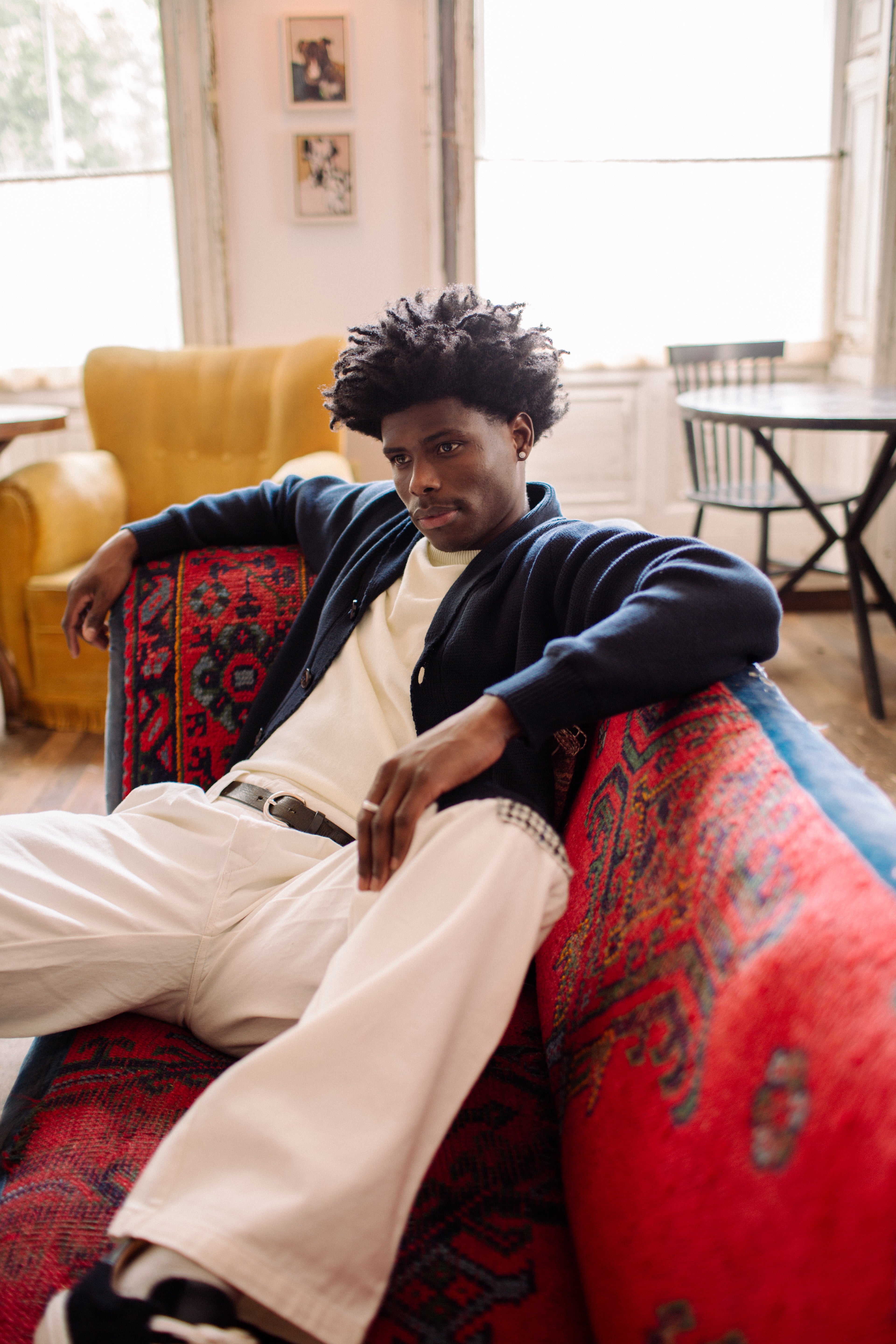 Image of model wearing Richmond Cardigan. 