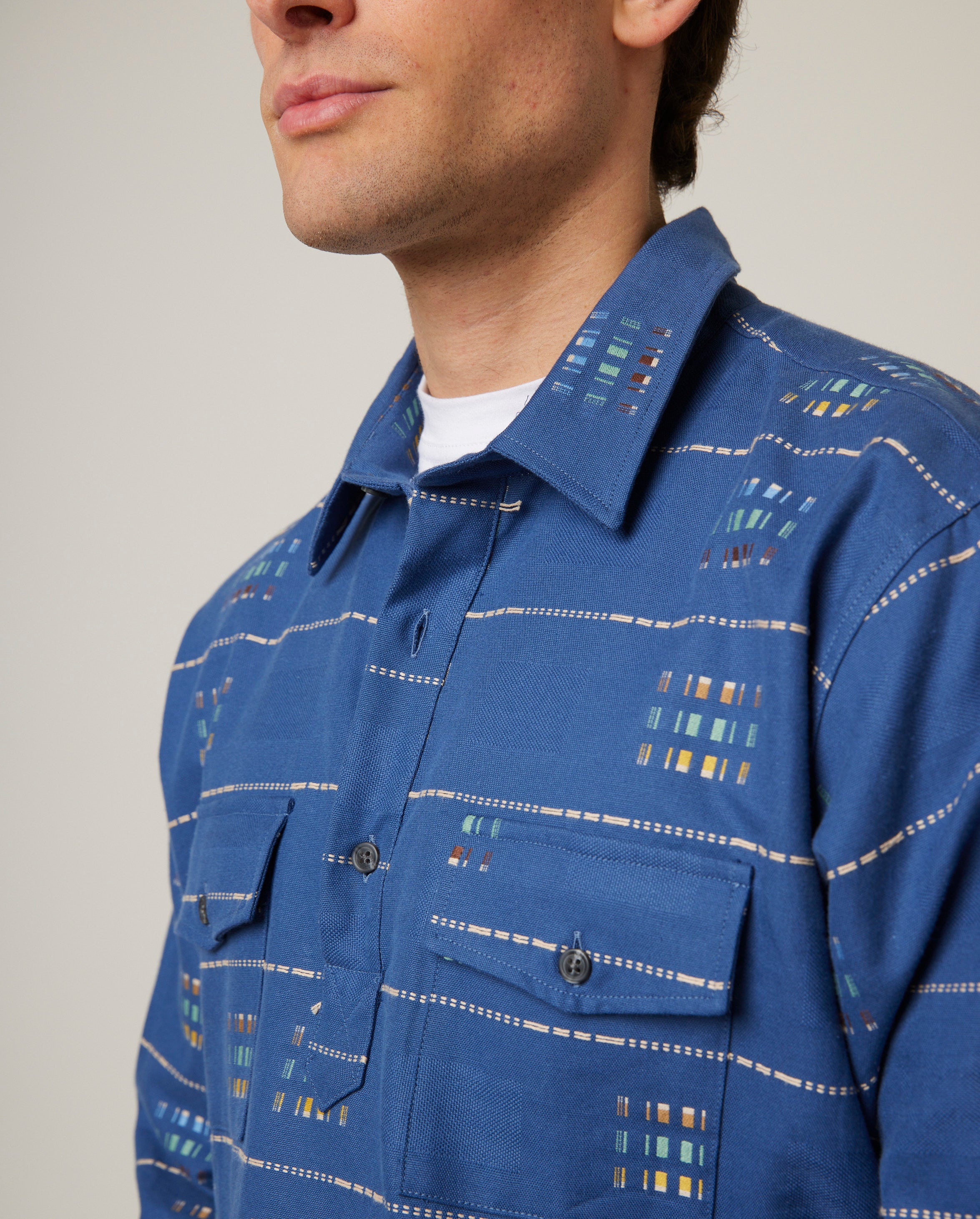 Image of model wearing Smock Shirt. 