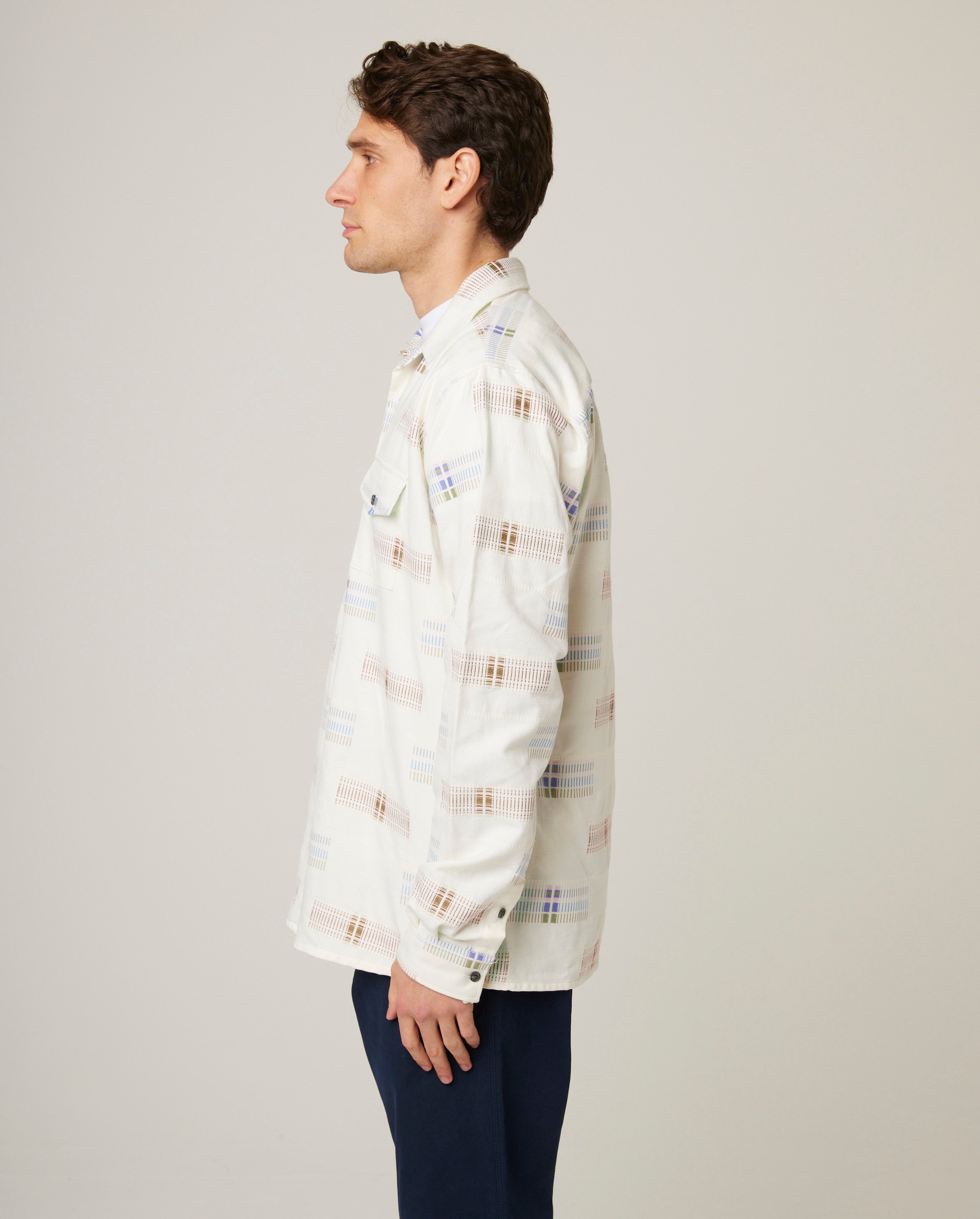Image of model wearing Smock Shirt. 