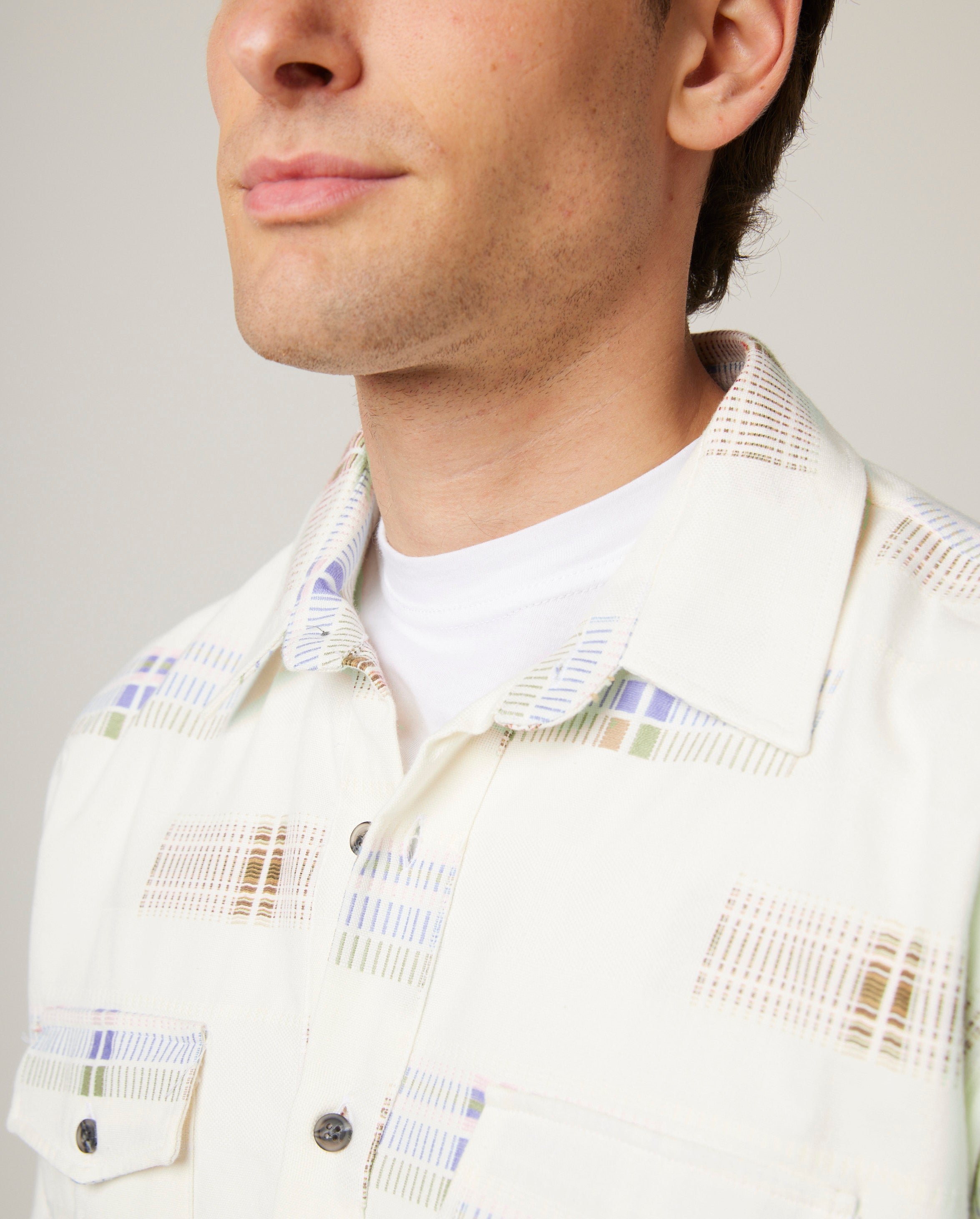 Image of model wearing Smock Shirt. 