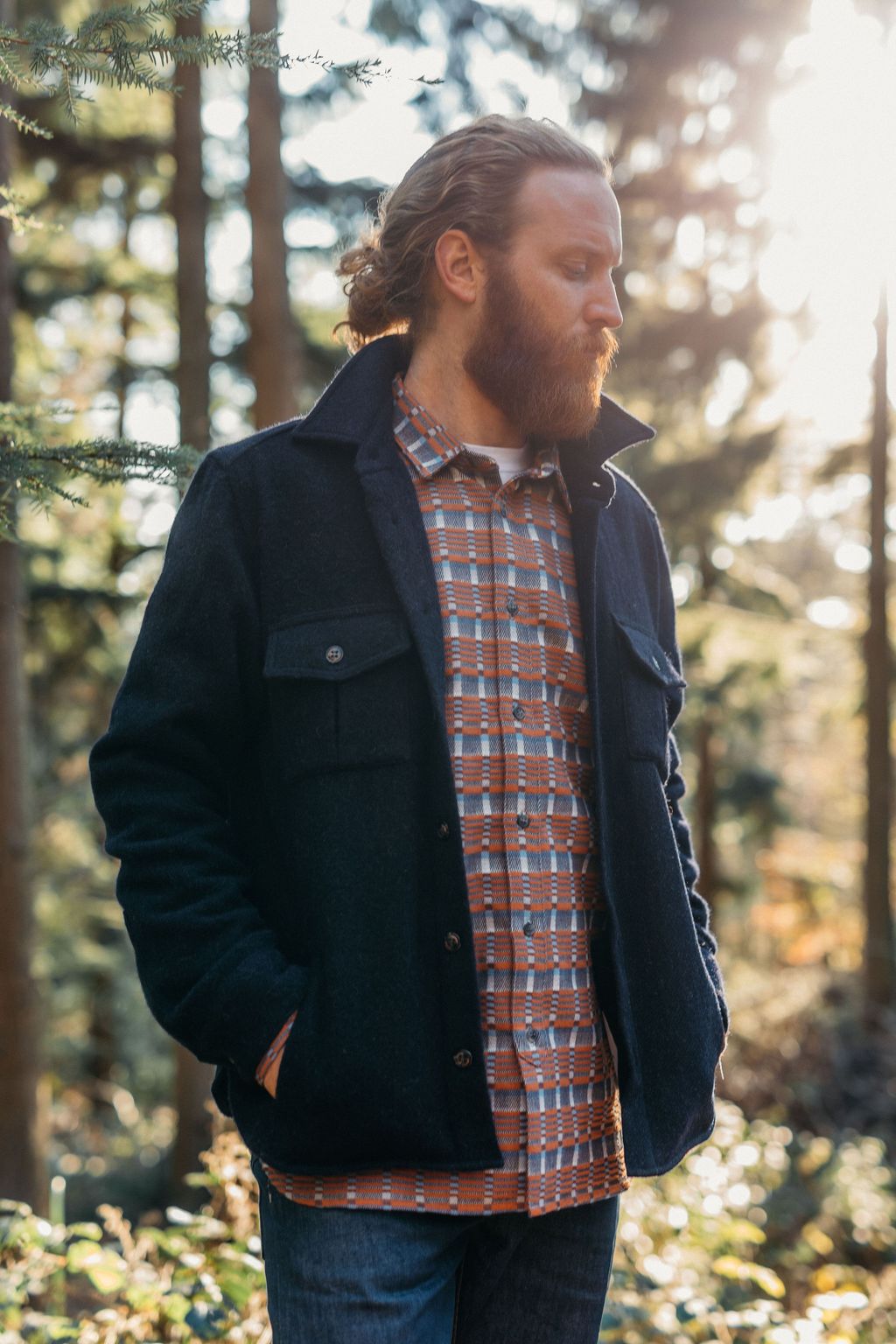 Image of model wearing Tilford Shirt. Model is 6ft1in, chest size 38in and wearing size Large