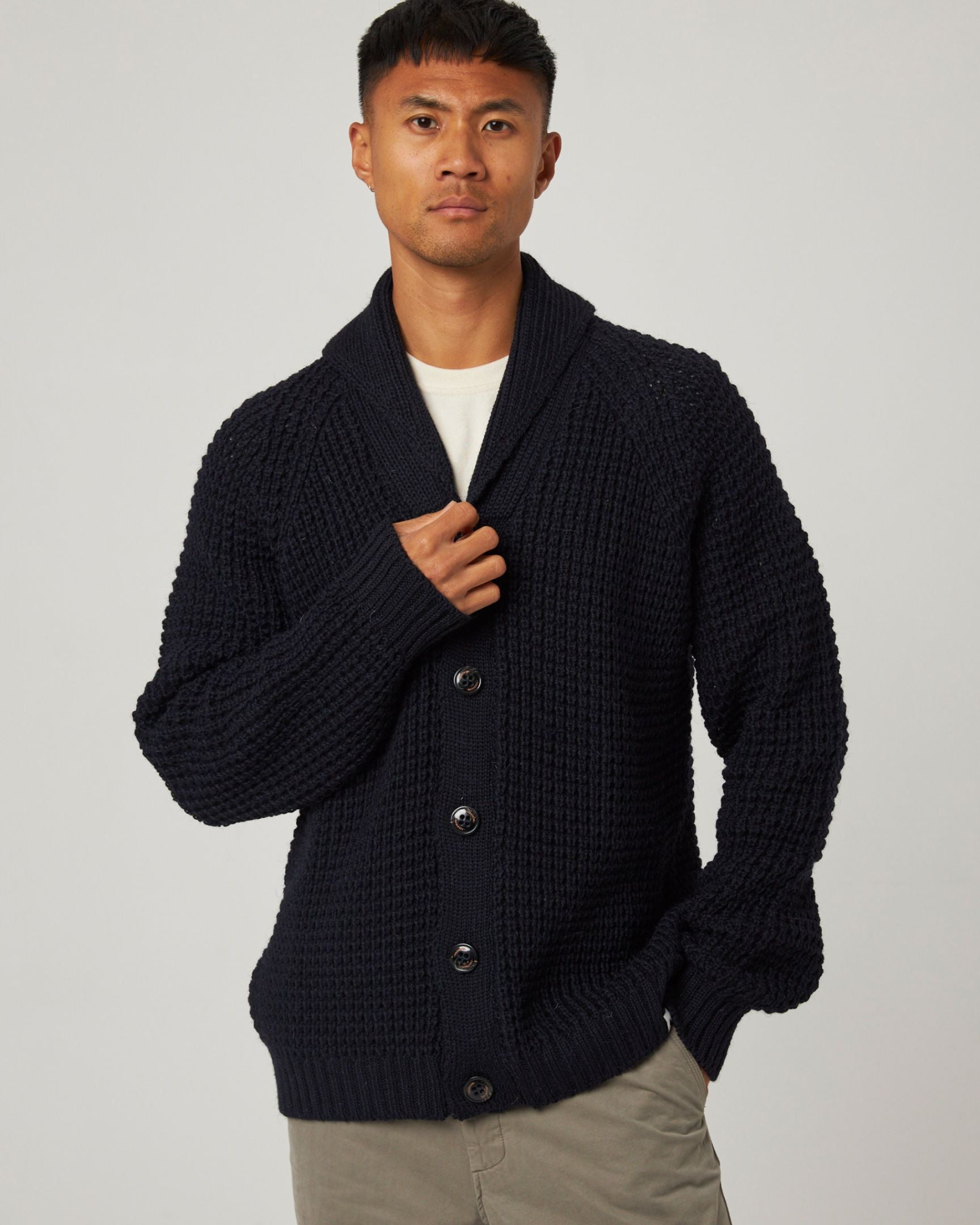 L'ECHOPPE別注 HERILL Shawl Cardigan size M Waffle Shawl Cardigan – Peregrine Clothing
