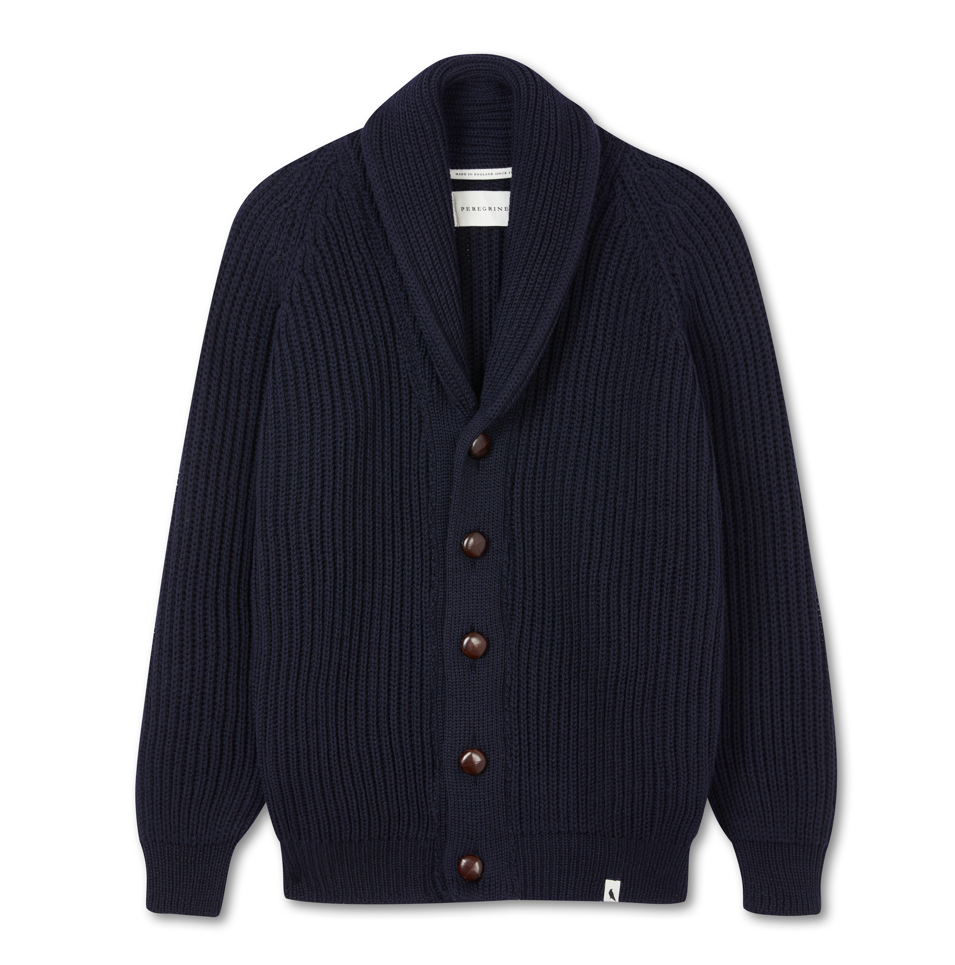 Image of model wearing Wilkinson Cardigan. Model is 6ft1in, chest size 38in and wearing size Large