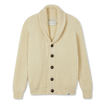 Image of model wearing Wilkinson Cardigan. Model is 6ft1in, chest size 38in and wearing size Large