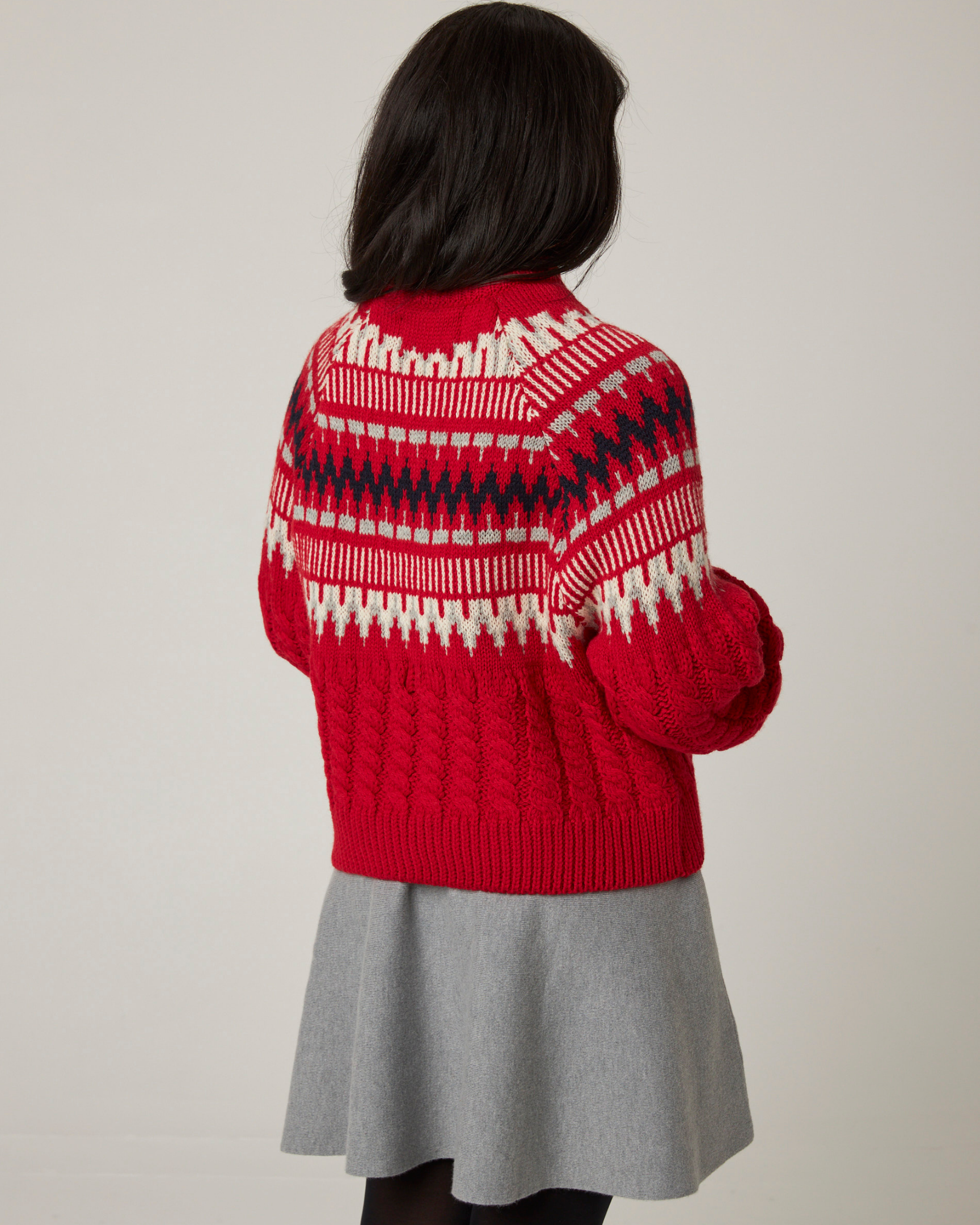 Image of model wearing Alpine Chalet Sweater. Model is 5ft8in, size UK 8 and wearing size Small