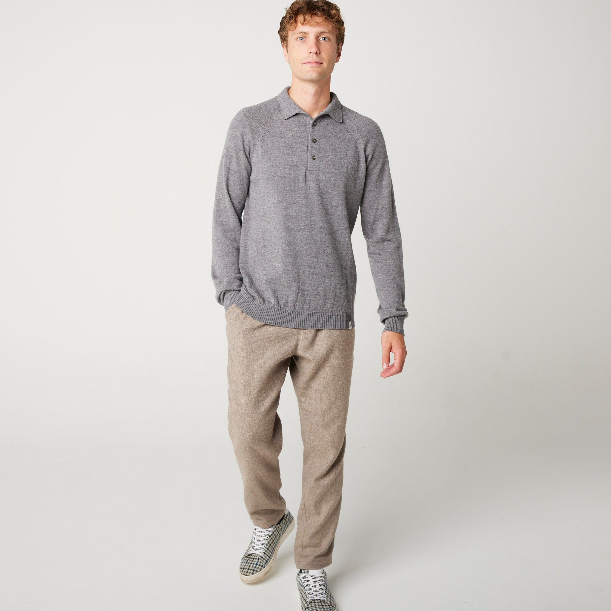 Image of model wearing Beauford Polo Shirt. Model is 6ft1in, chest size 38in and wearing size Medium