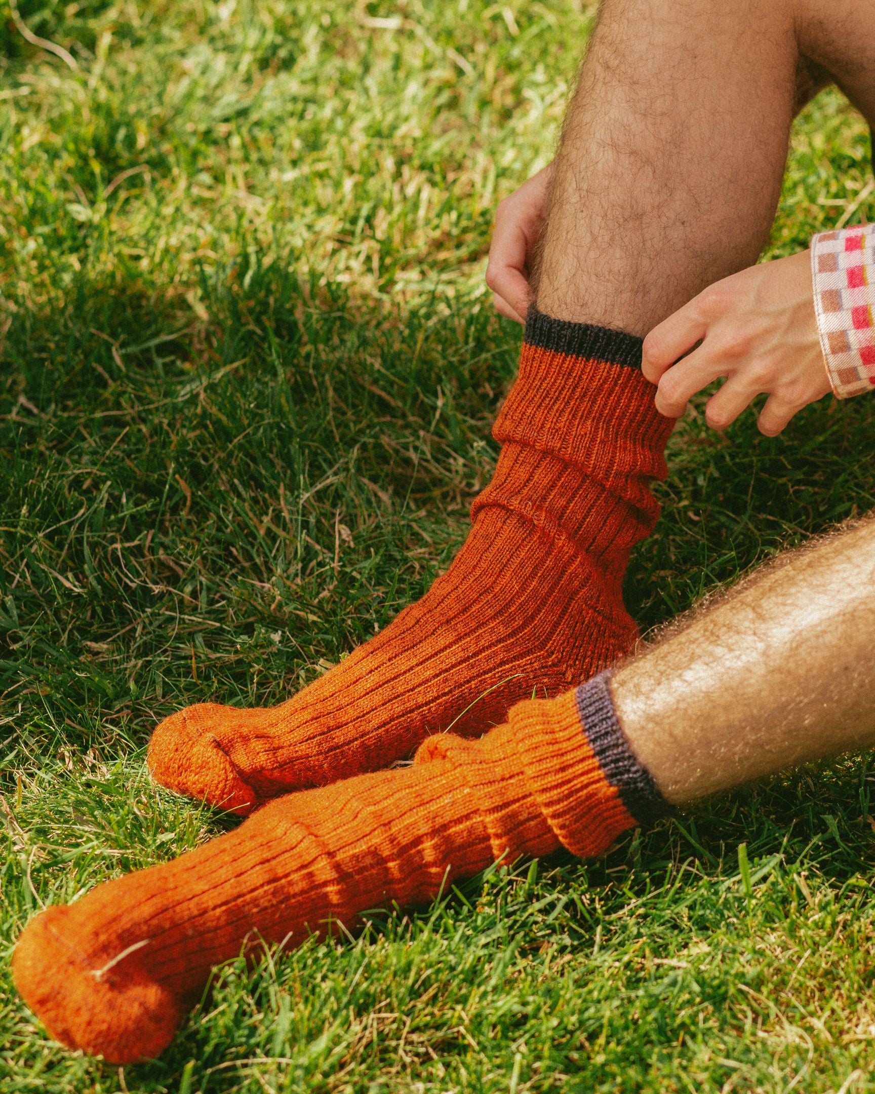 Image of model wearing Boot Socks. Small - UK4-7/ Large - UK 8-12