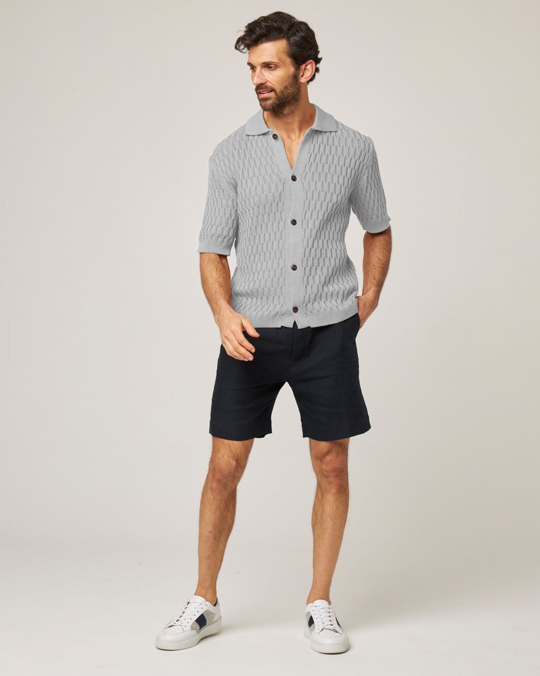 Image of model wearing Cove Knitted Shirt . 