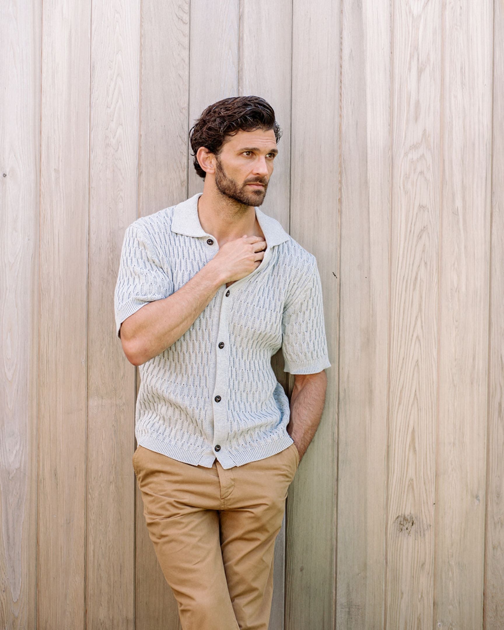 Image of model wearing Cove Knitted Shirt . 