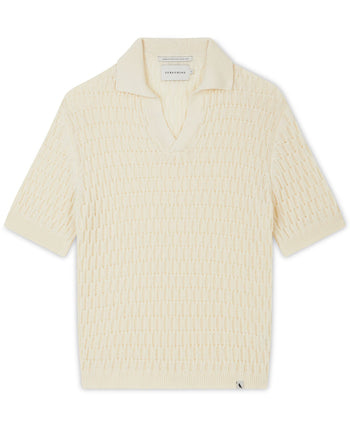 Image of model wearing Cove Polo Shirt. 