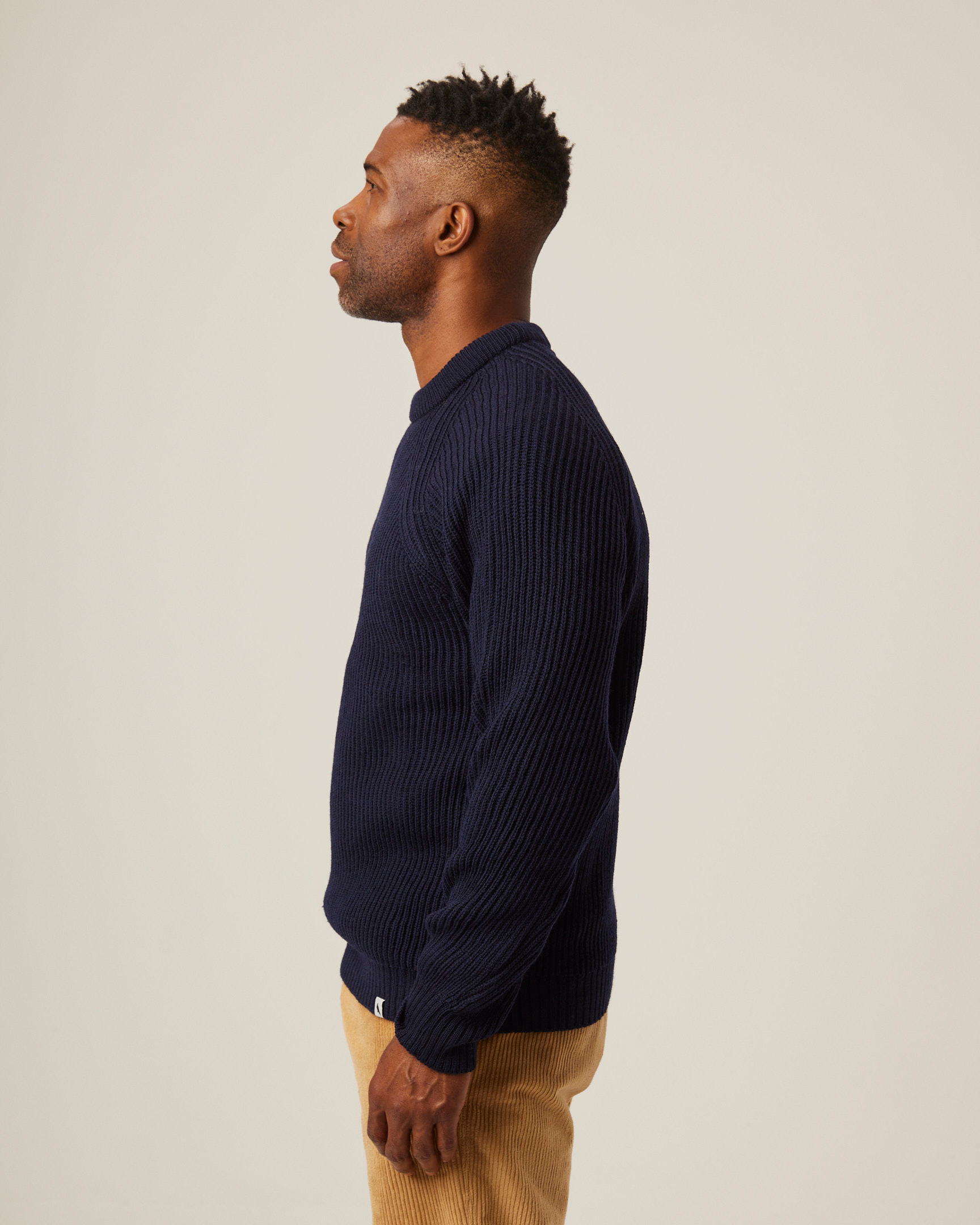 Image of model wearing Ford Crew Jumper. Model is 6ft, chest size 36in and wearing size Large