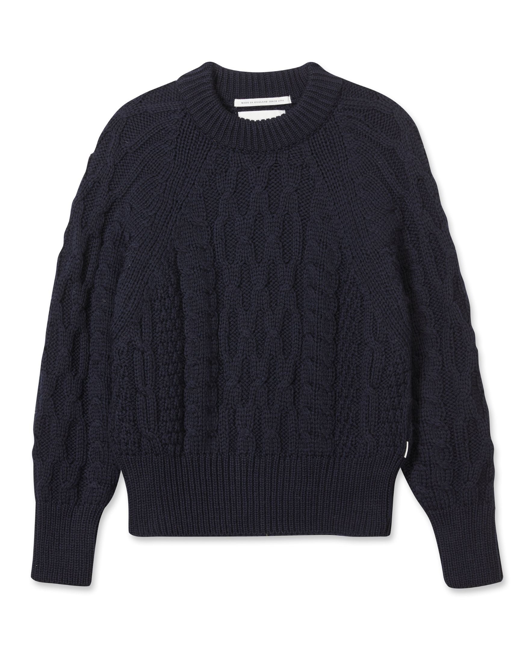 Image of model wearing Isobel Aran Jumper. Model is 5ft8, size UK 8 and wearing size Small