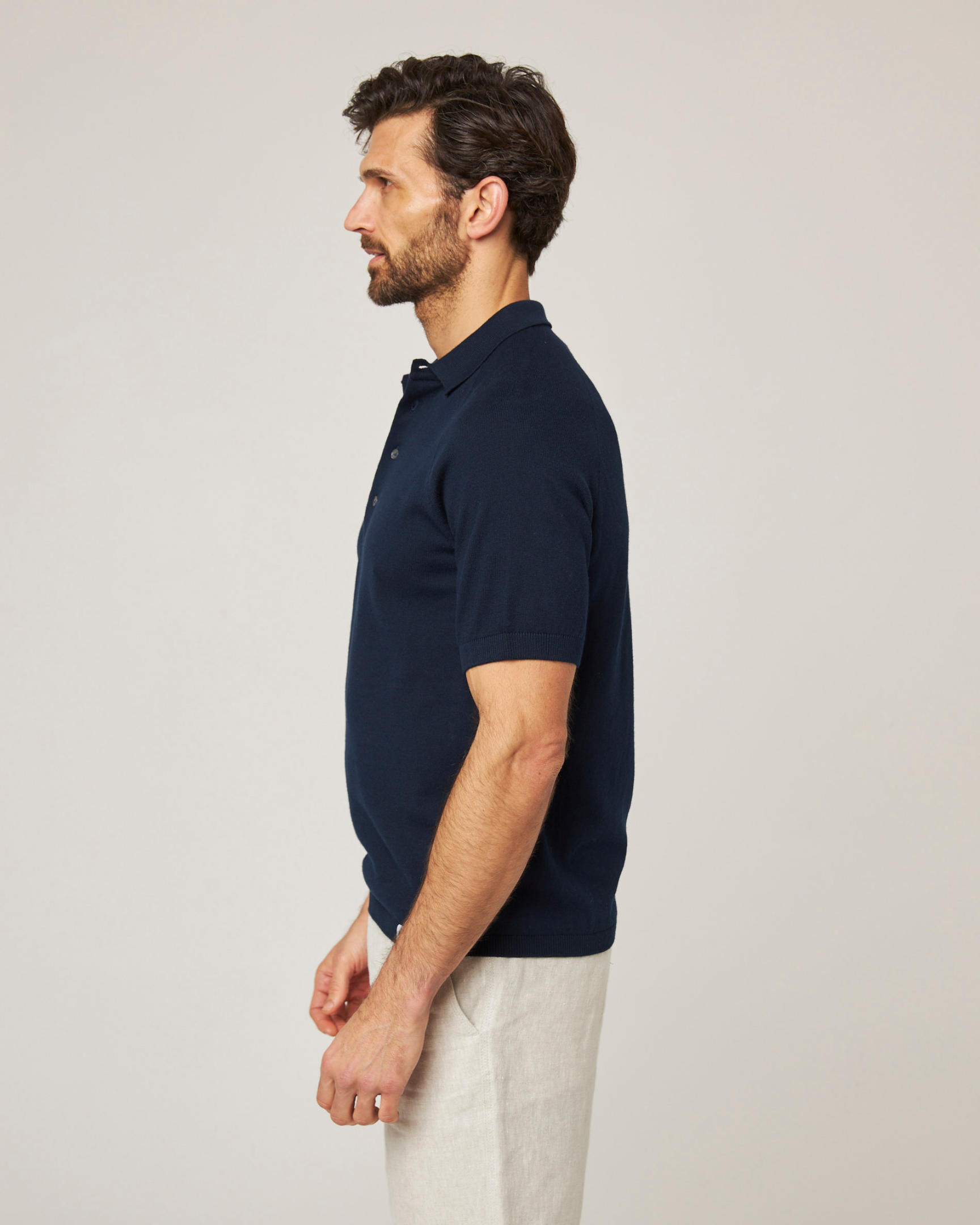 Image of model wearing Jones Polo Shirt 2.0. 