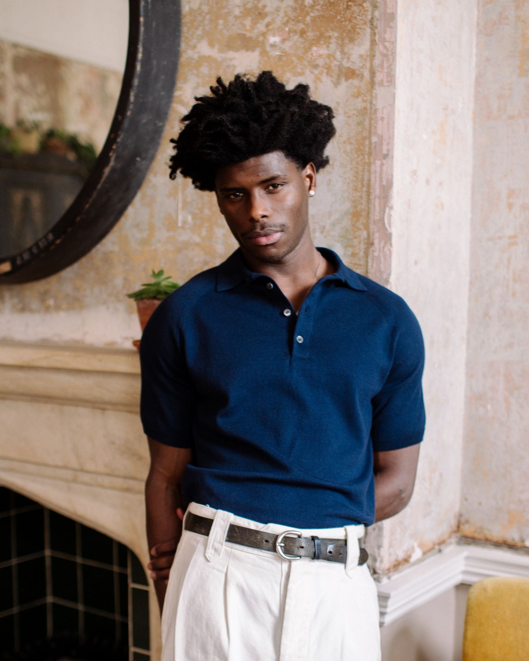 Image of model wearing Jones Polo Shirt 2.0. 