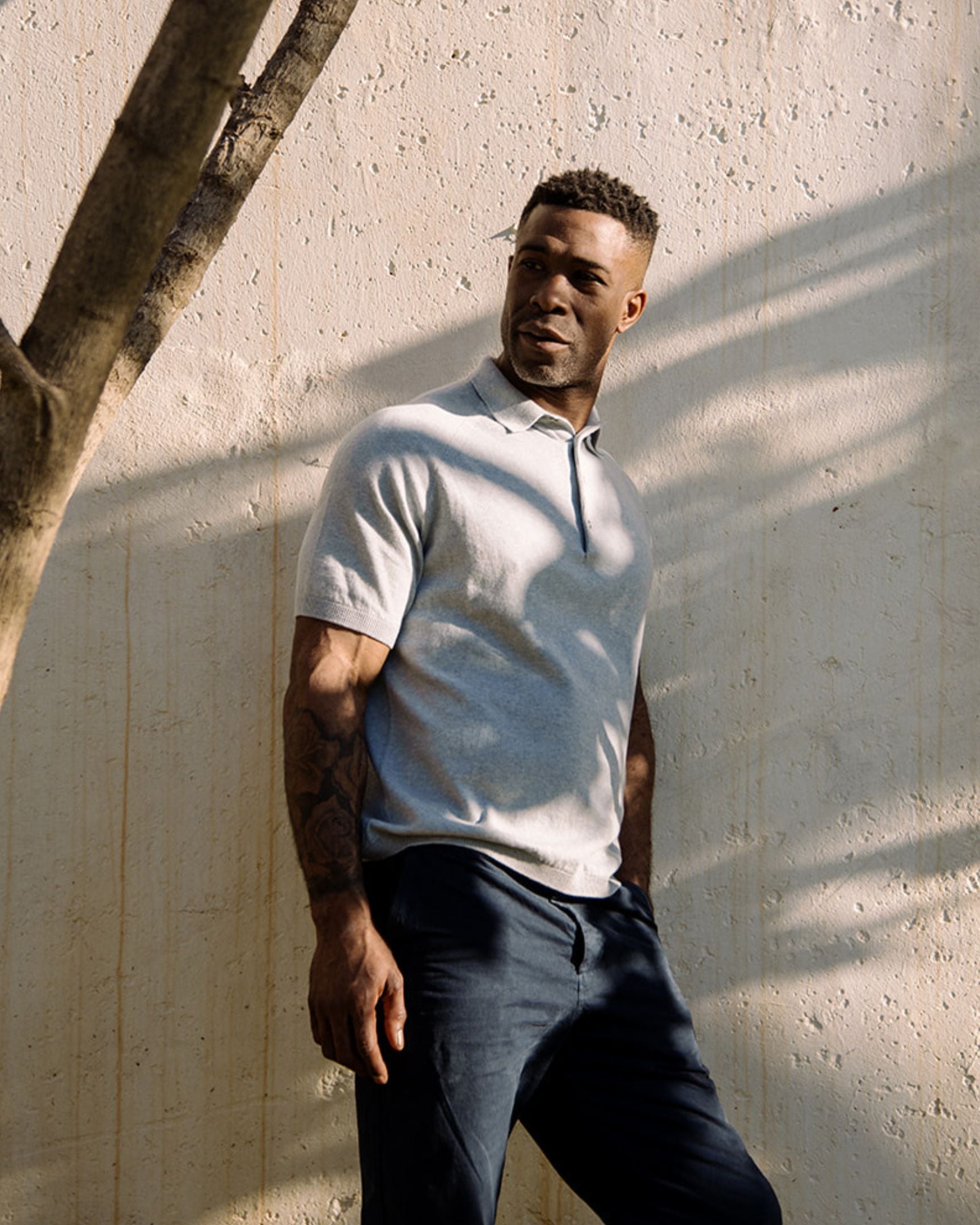 Image of model wearing Jones Polo Shirt 2.0. 